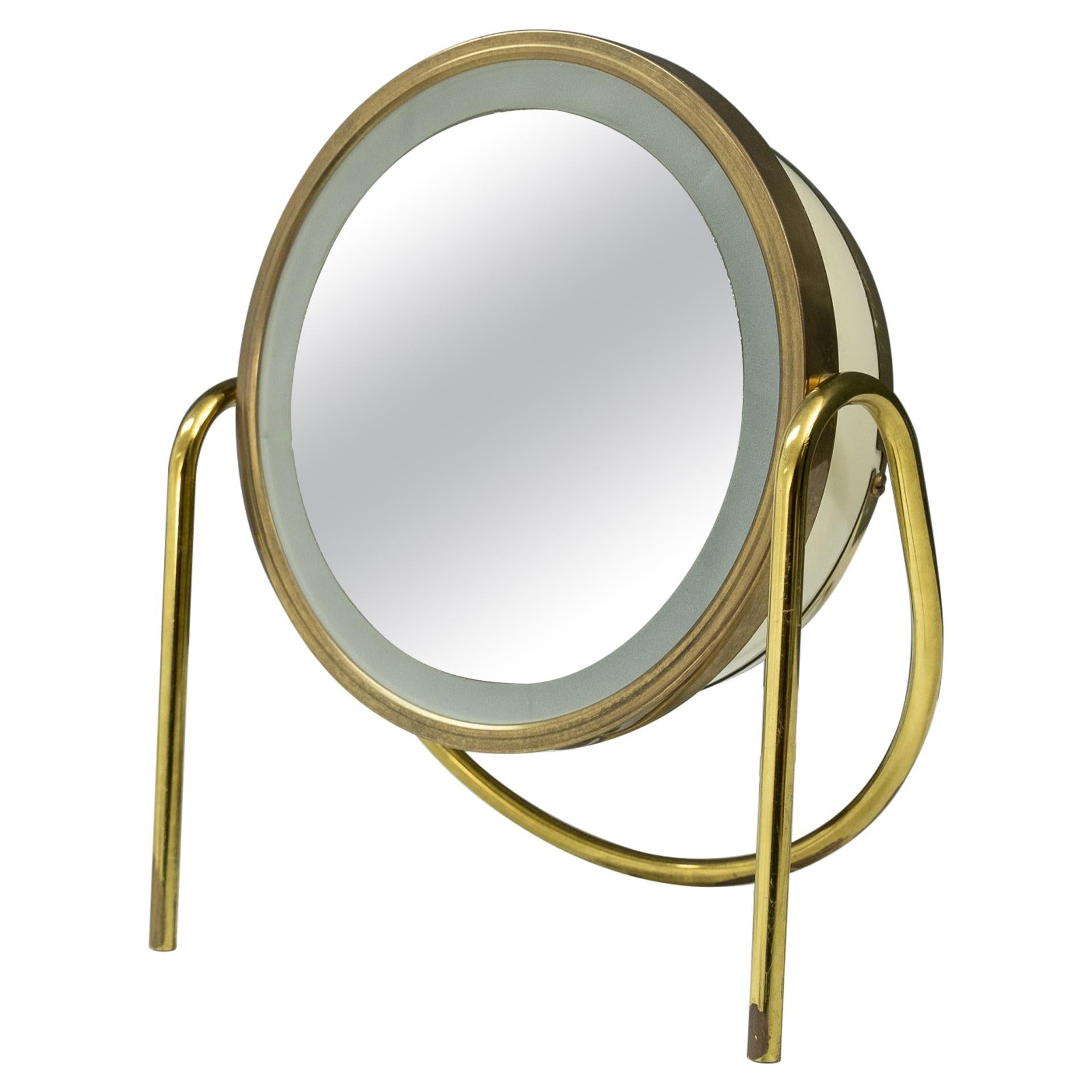 Back Lid Brass Vanity Magnified Table Mirror, 1970s