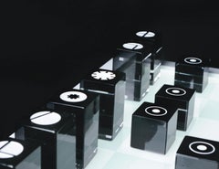 Back Light Chess Board with Cubic Black and White Chess Pieces