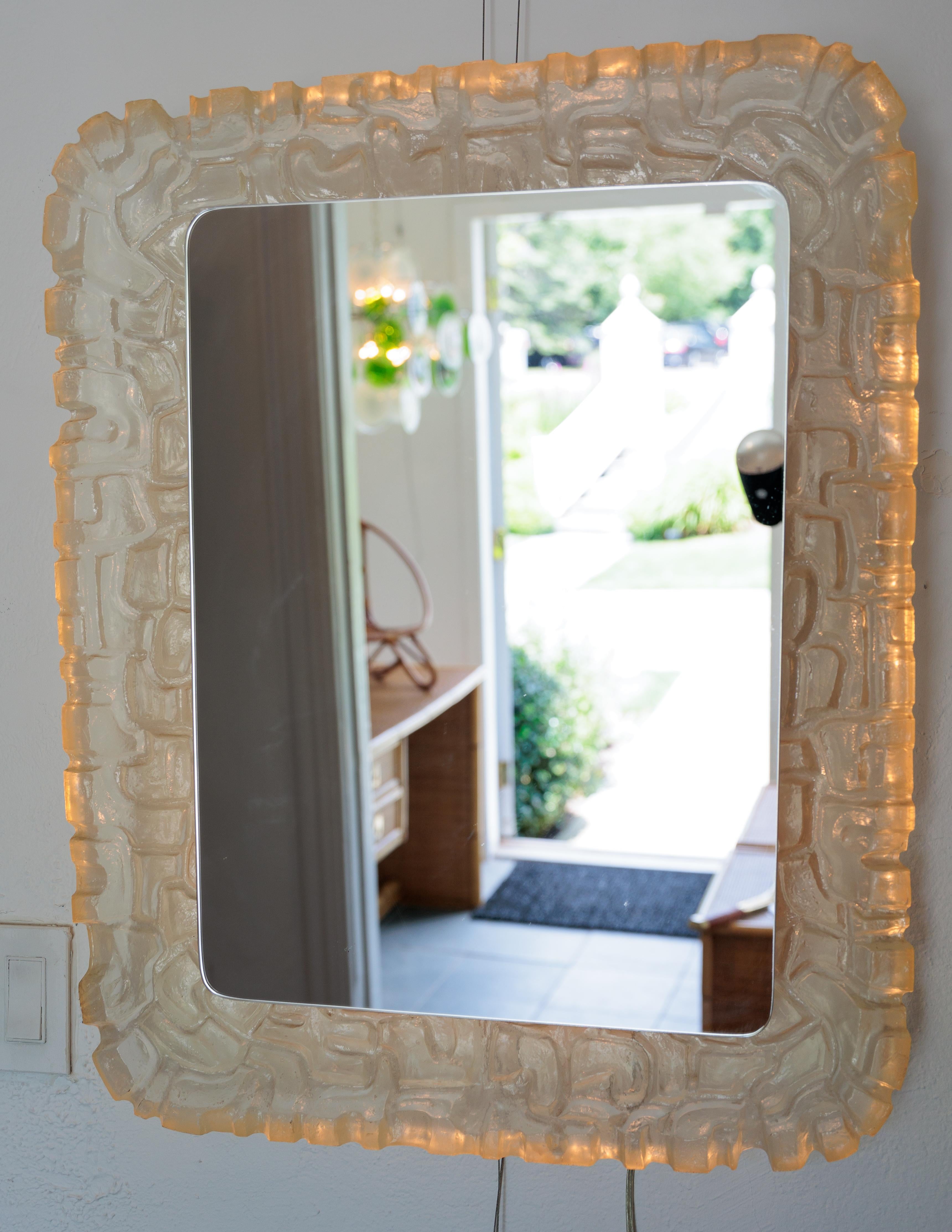 Mid-Century Modern Back-Lite Mirror with Resin Surround For Sale