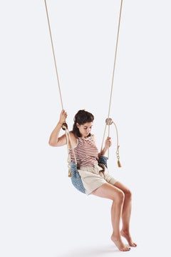 Outdoor UV protected Blue Sand Handmade Crochet Hammock Seat Swing with Back