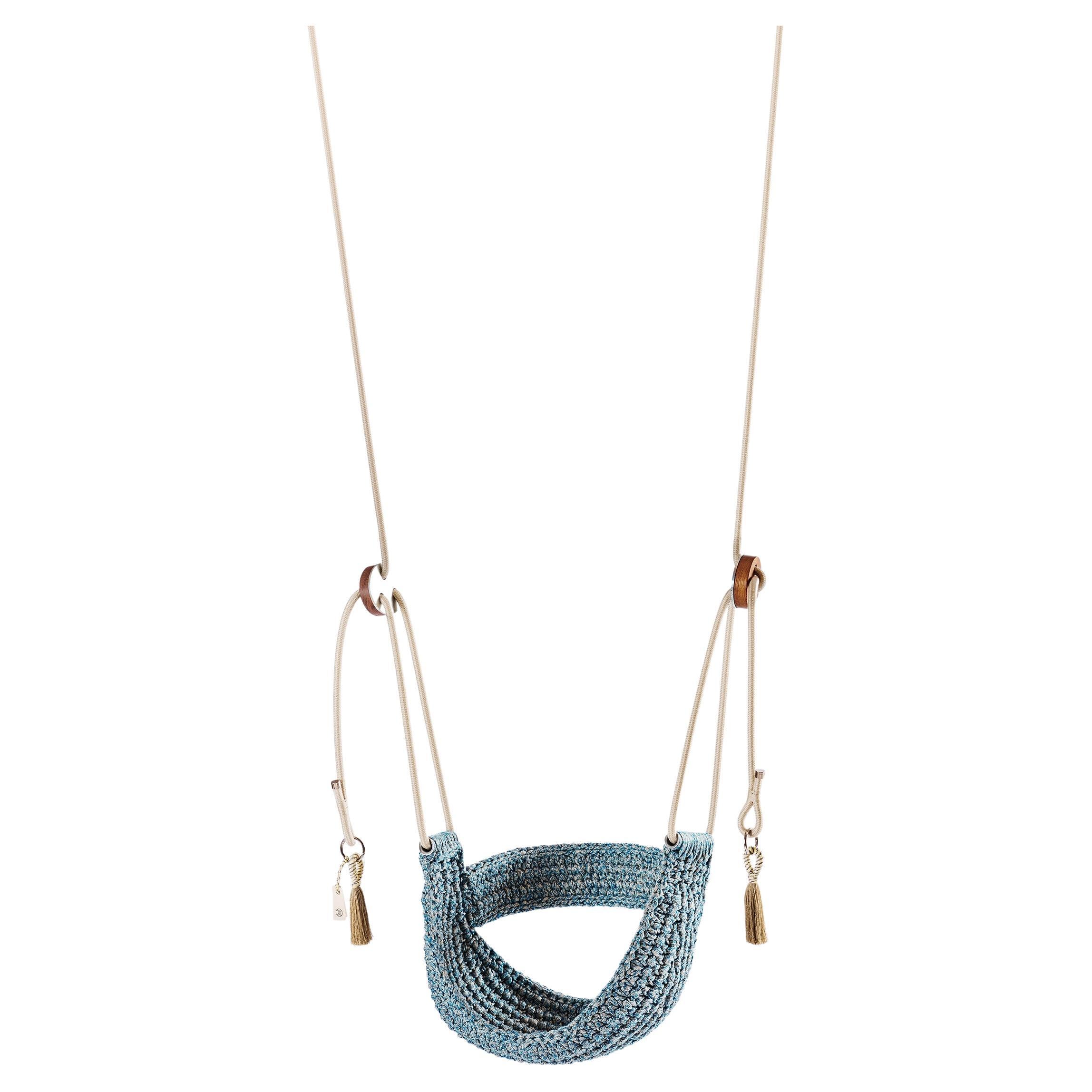 Outdoor UV-geschützt Blau Sand Handmade Crochet Hängematte Sitz Swing mit zurück im Angebot