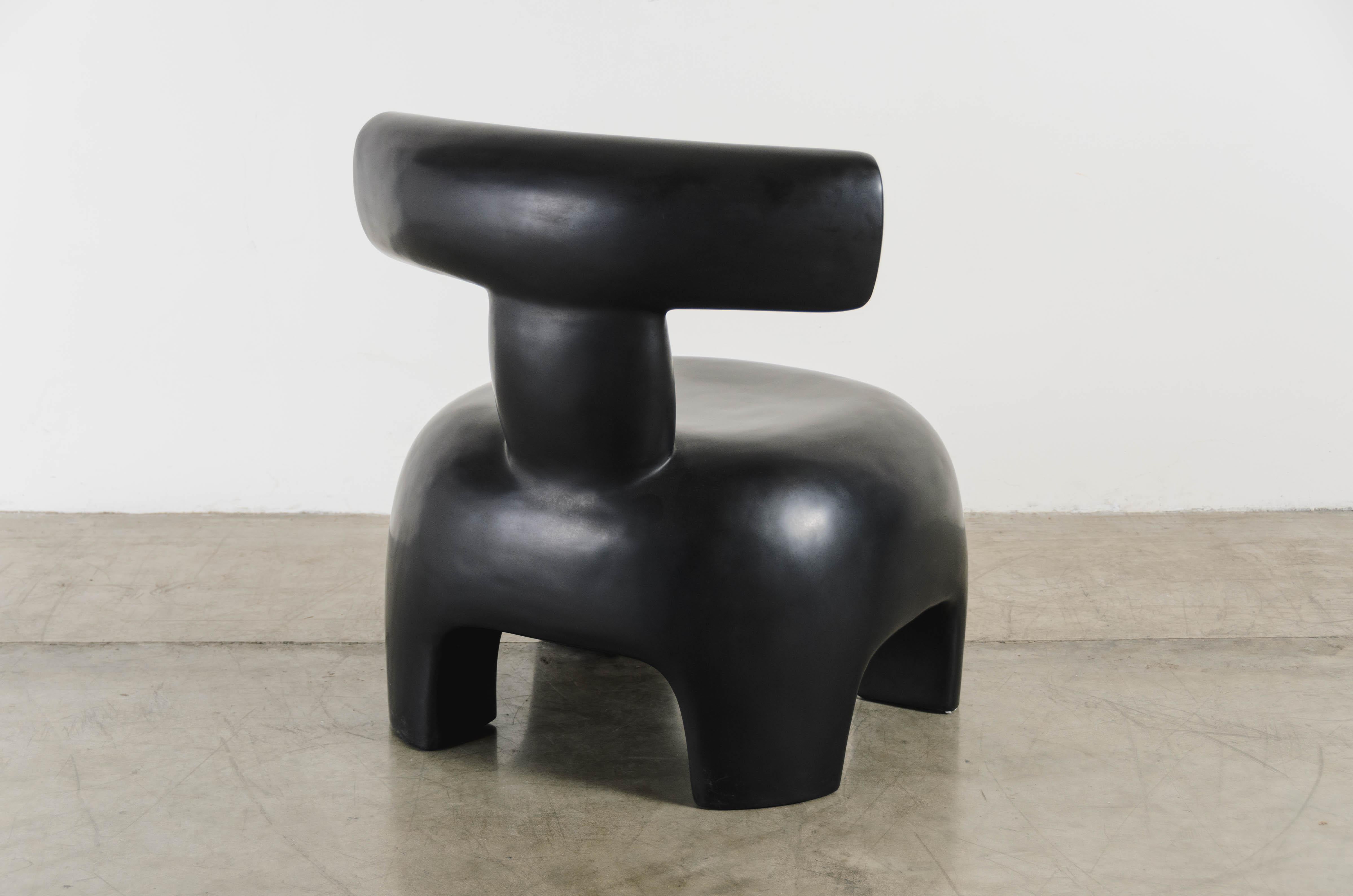 Post-Modern Back Rest Chair, Black Lacquer by Robert Kuo, Handmade, Limited Edition