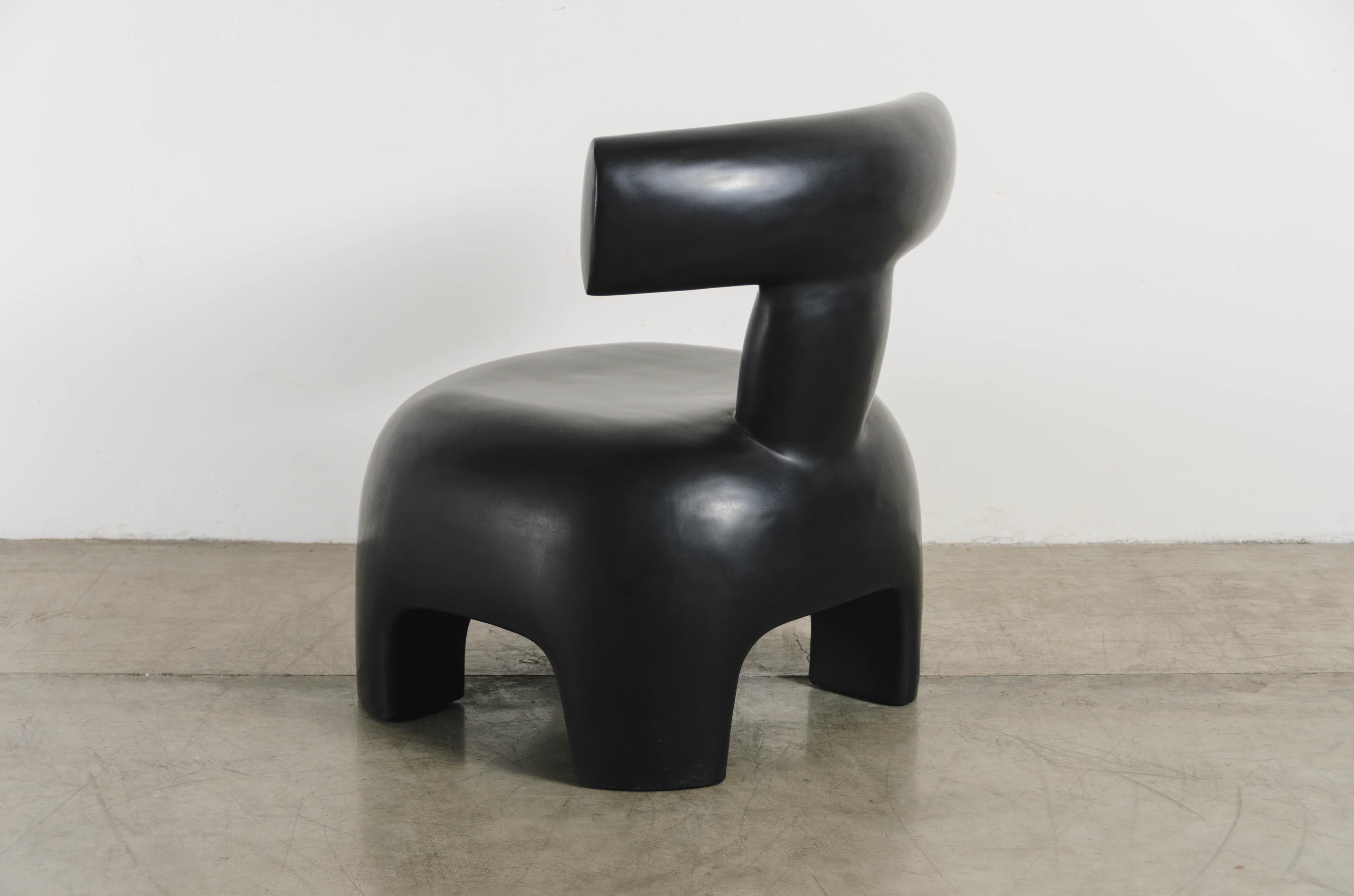 Repoussé Back Rest Chair, Black Lacquer by Robert Kuo, Handmade, Limited Edition