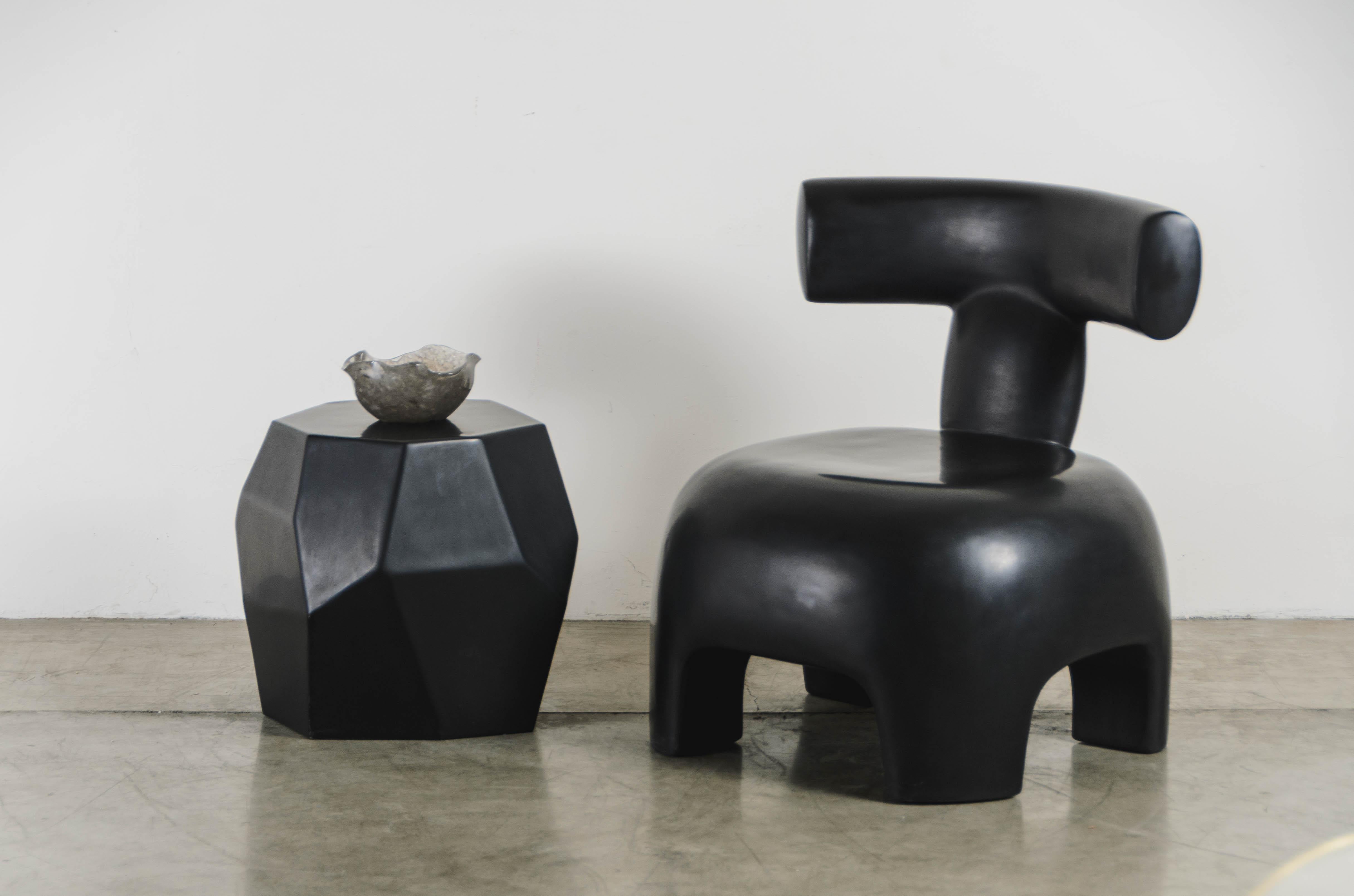 Back Rest Chair, Black Lacquer by Robert Kuo, Handmade, Limited Edition In New Condition In Los Angeles, CA