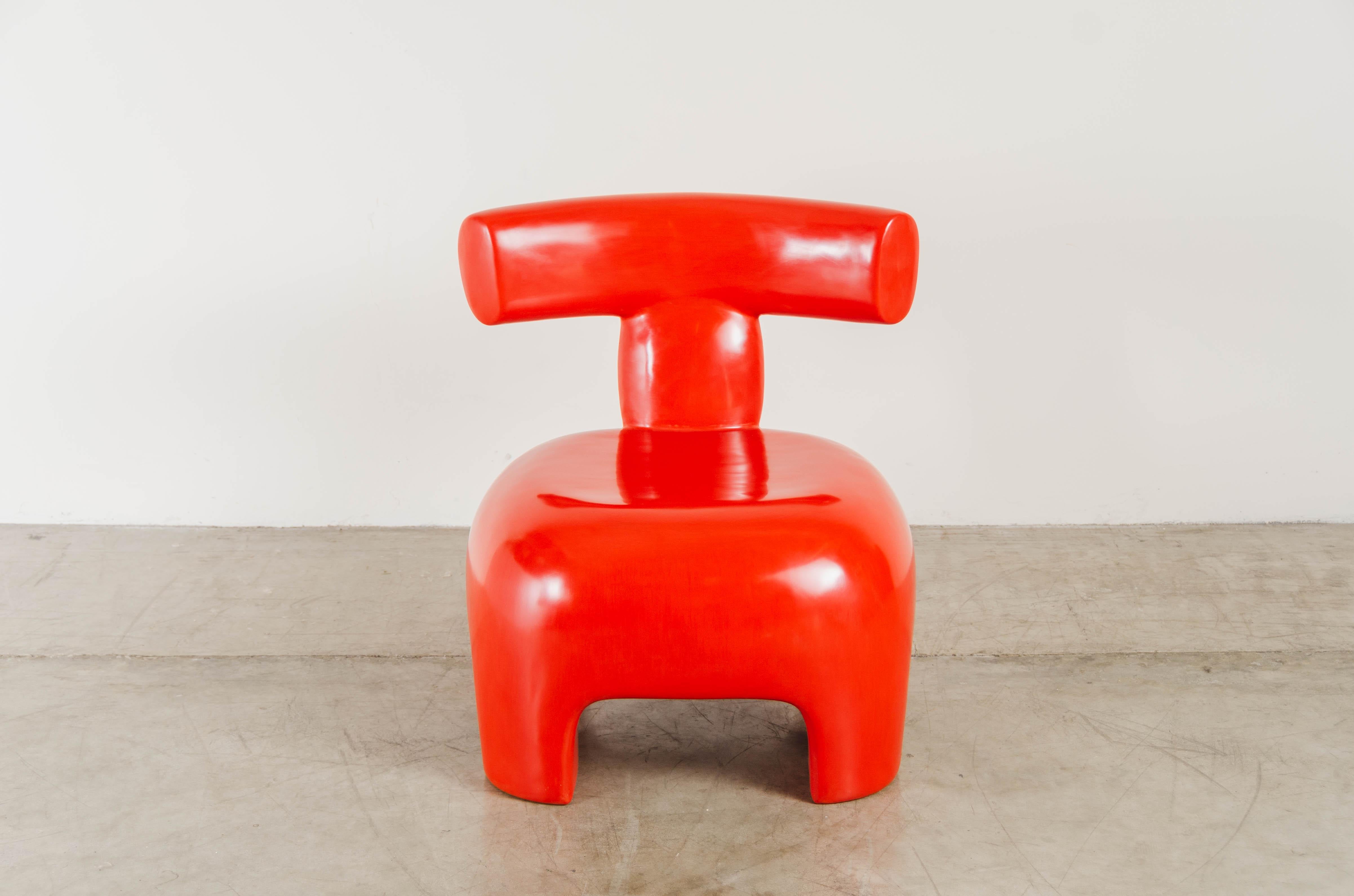 Contemporary Back Rest Chair, Coral Lacquer by Robert Kuo, Handmade, Limited Edition For Sale