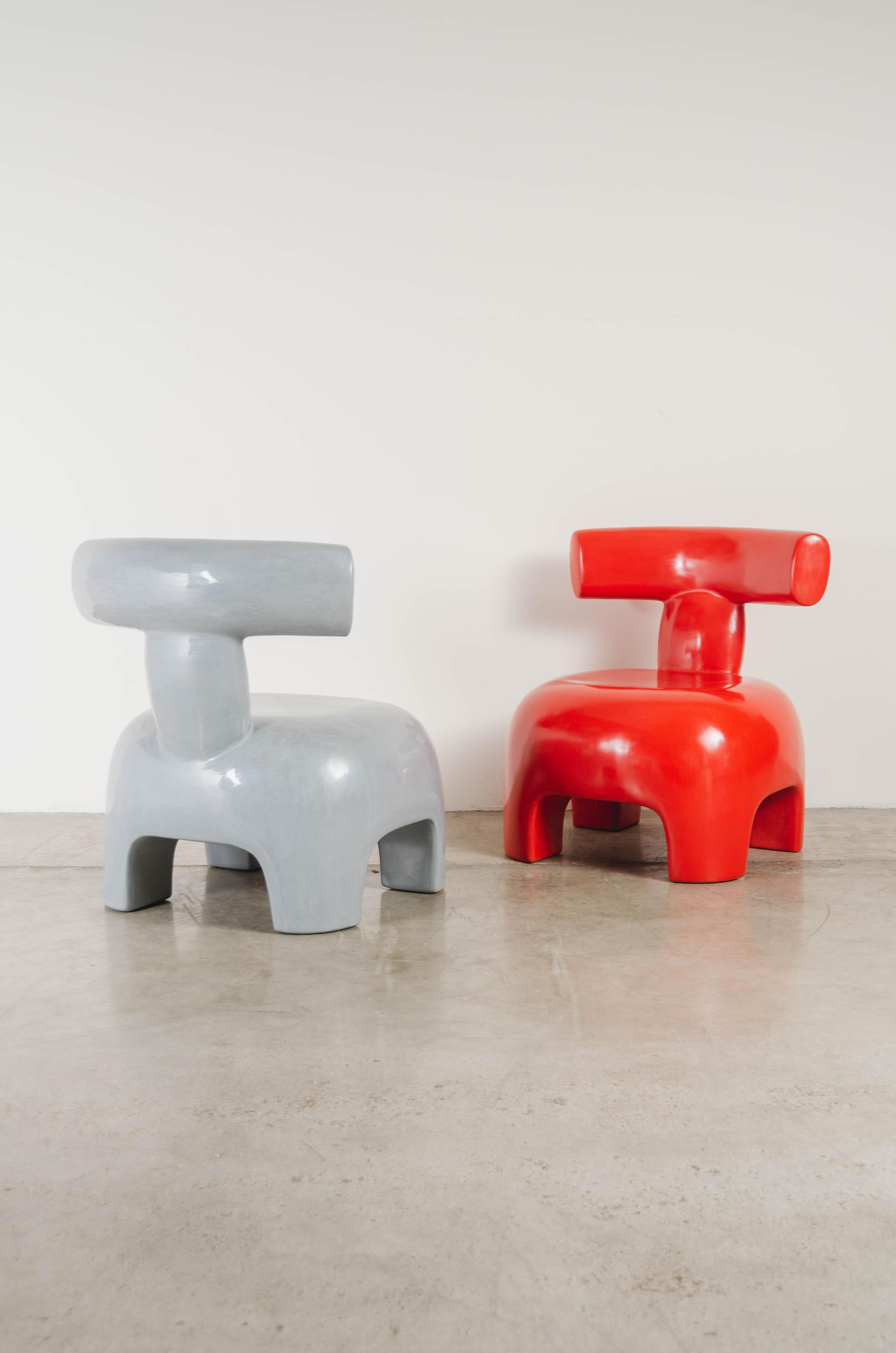 Back Rest Chair, Coral Lacquer by Robert Kuo, Handmade, Limited Edition For Sale 1