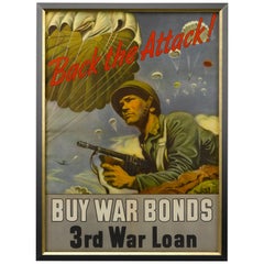 Vintage "Back the Attack!" World War II Paratrooper Poster, circa 1943