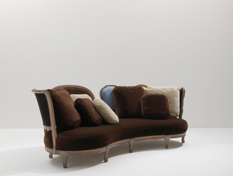 Modern Back to Back sofa  - solid hand-carved walnut frame, designed by Nigel Coates For Sale