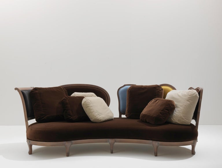 Italian Back to Back sofa  - solid hand-carved walnut frame, designed by Nigel Coates For Sale