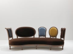 BACK TO BACK Upholstered Walnut Wood Sofa With Different Colors Velvet