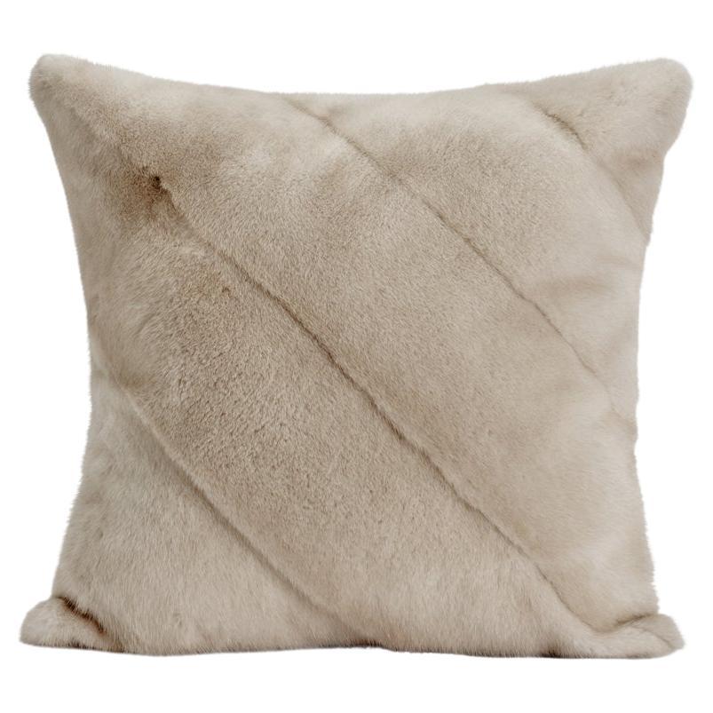 Back to Side Natural Pearl Beige Mink Fur Pillow Cushion by Muchi Decor