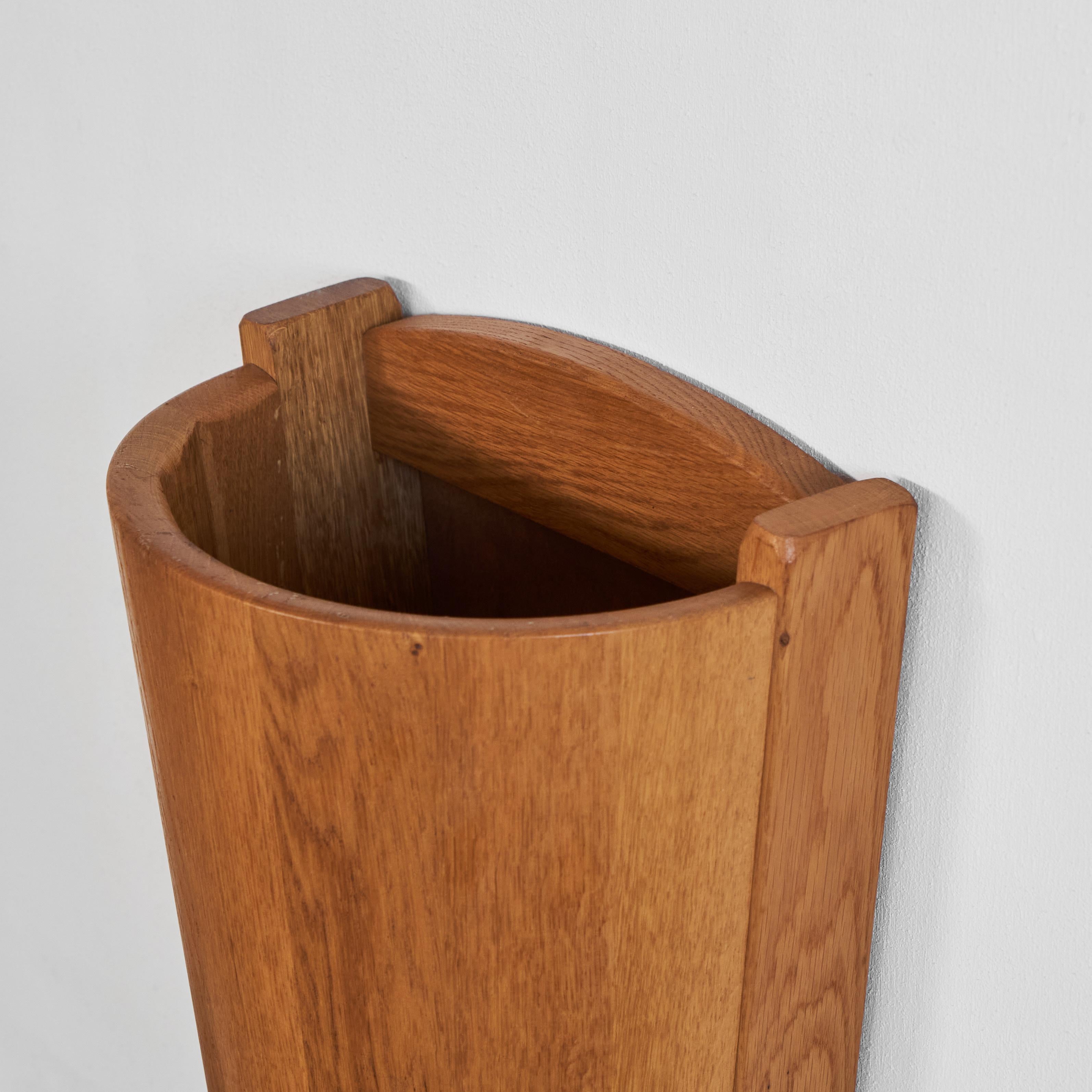 European Back to Wall Umbrella Stand in Solid Oak 1950s For Sale
