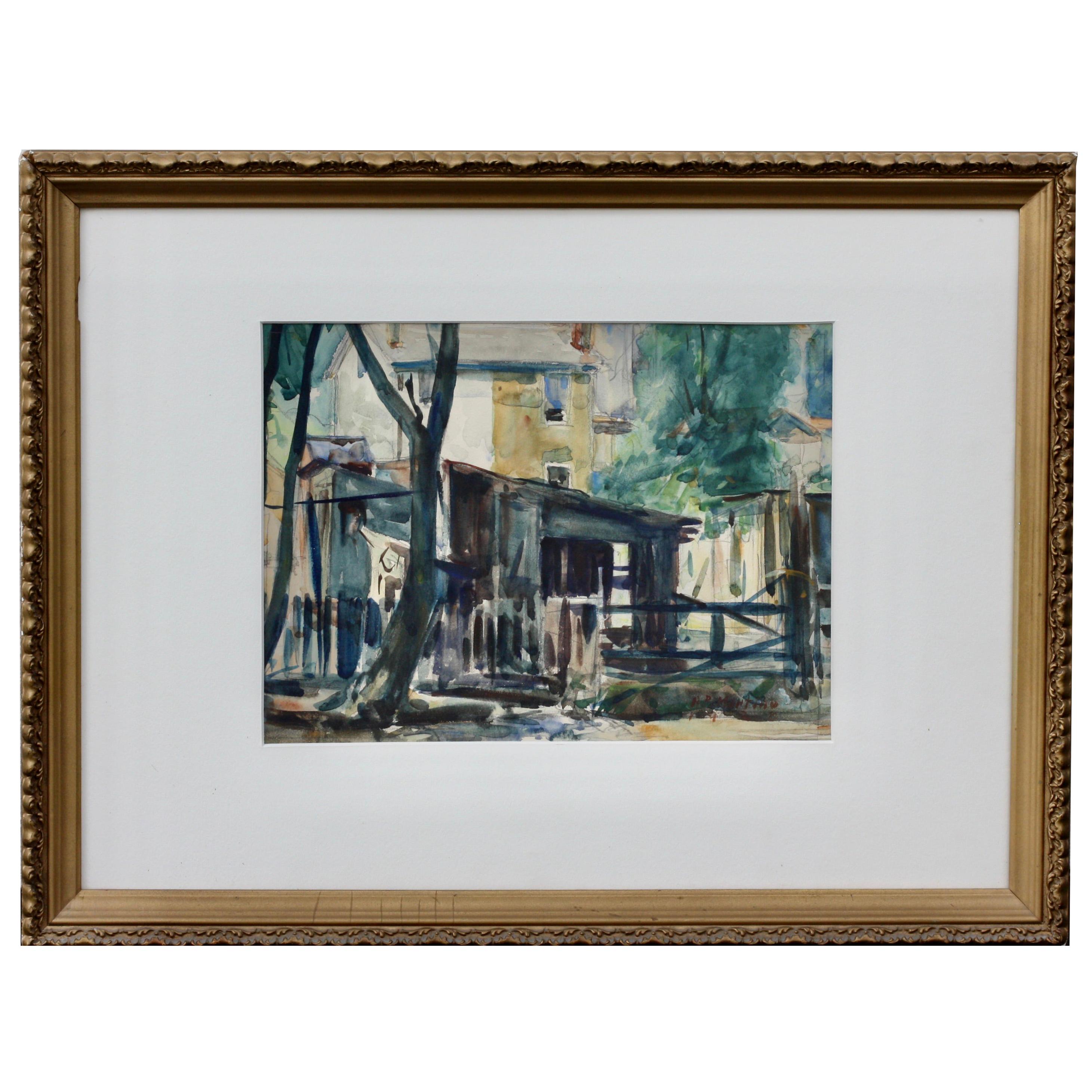 "Back Yards" Watercolor on Paper, Signed Lower Right "A P Martino" For Sale