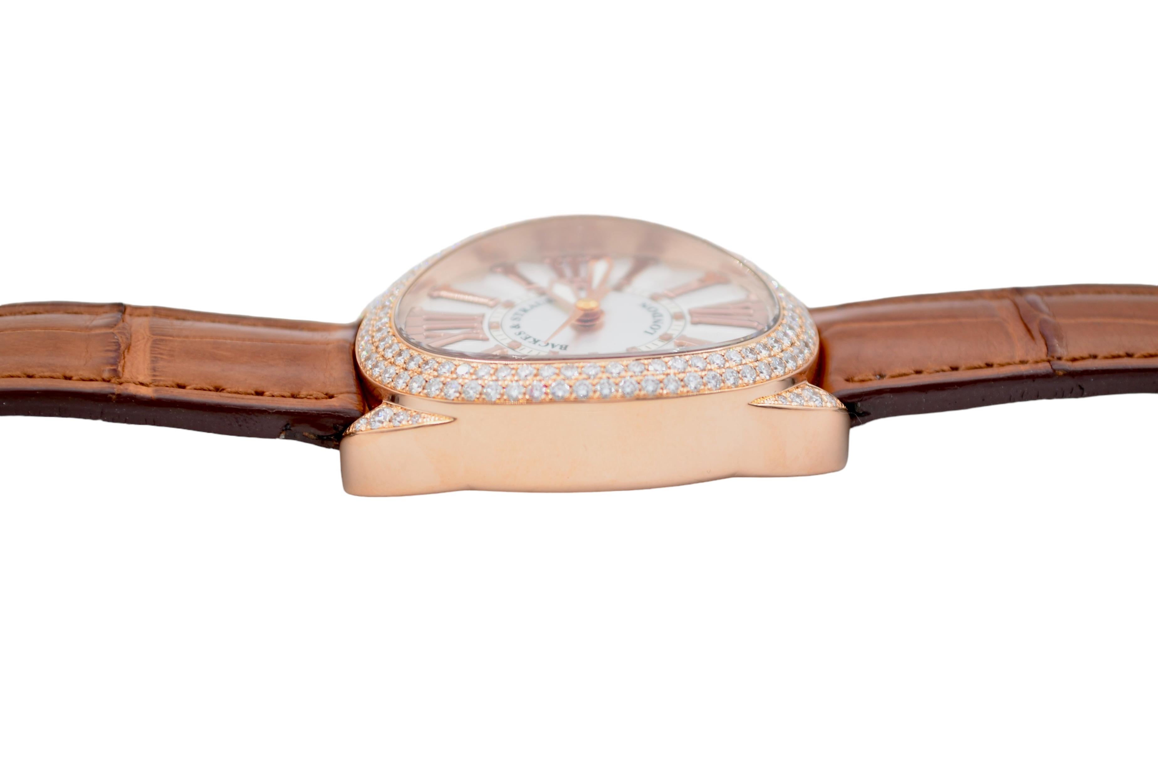 Backes&Strauss Regent Rose Gold 38x32mm Diamonds Leather Strap RE.3238.MA D.2R For Sale 6