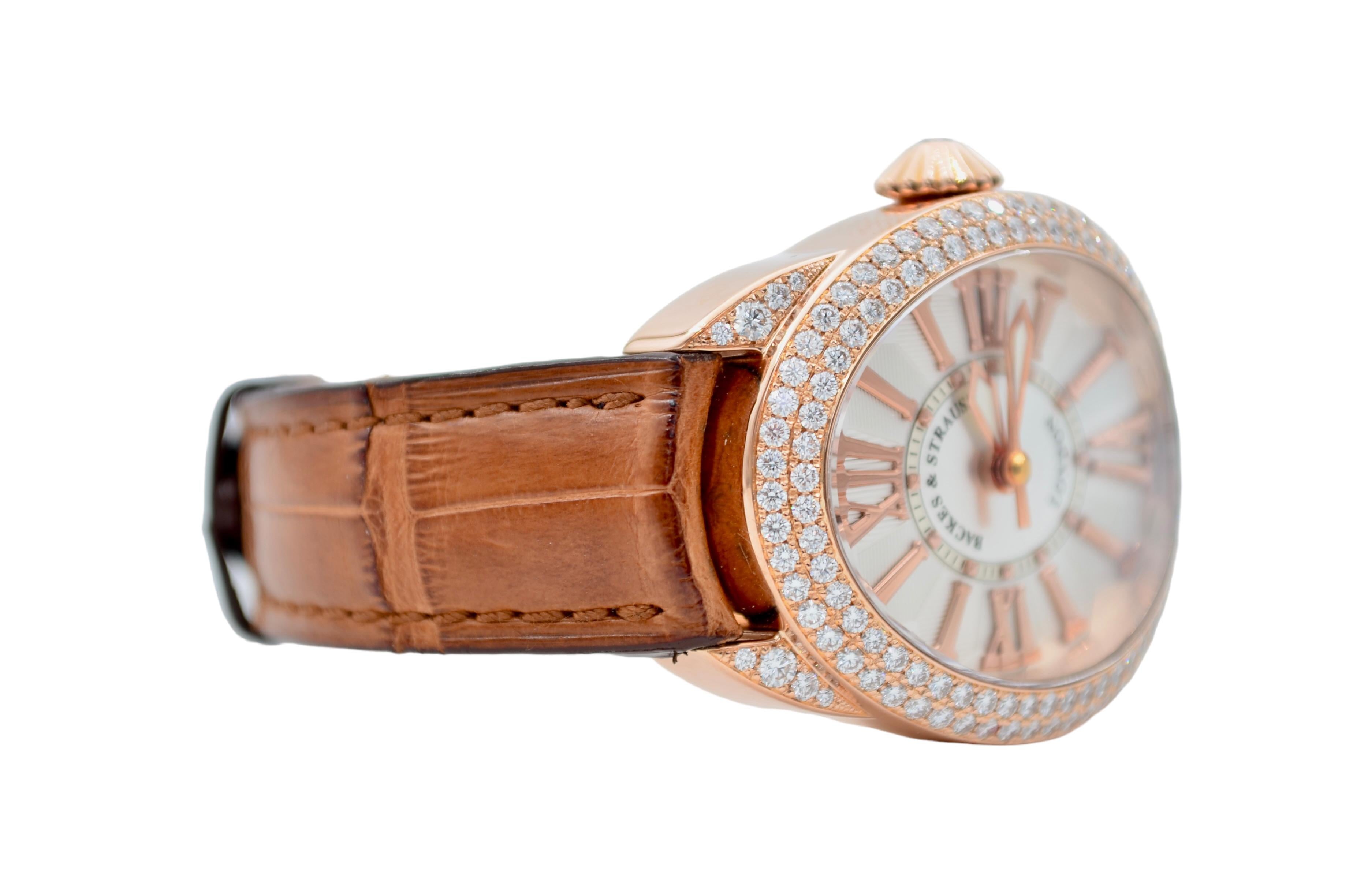 Backes&Strauss Regent Rose Gold 38x32mm Diamonds Leather Strap RE.3238.MA D.2R For Sale 7