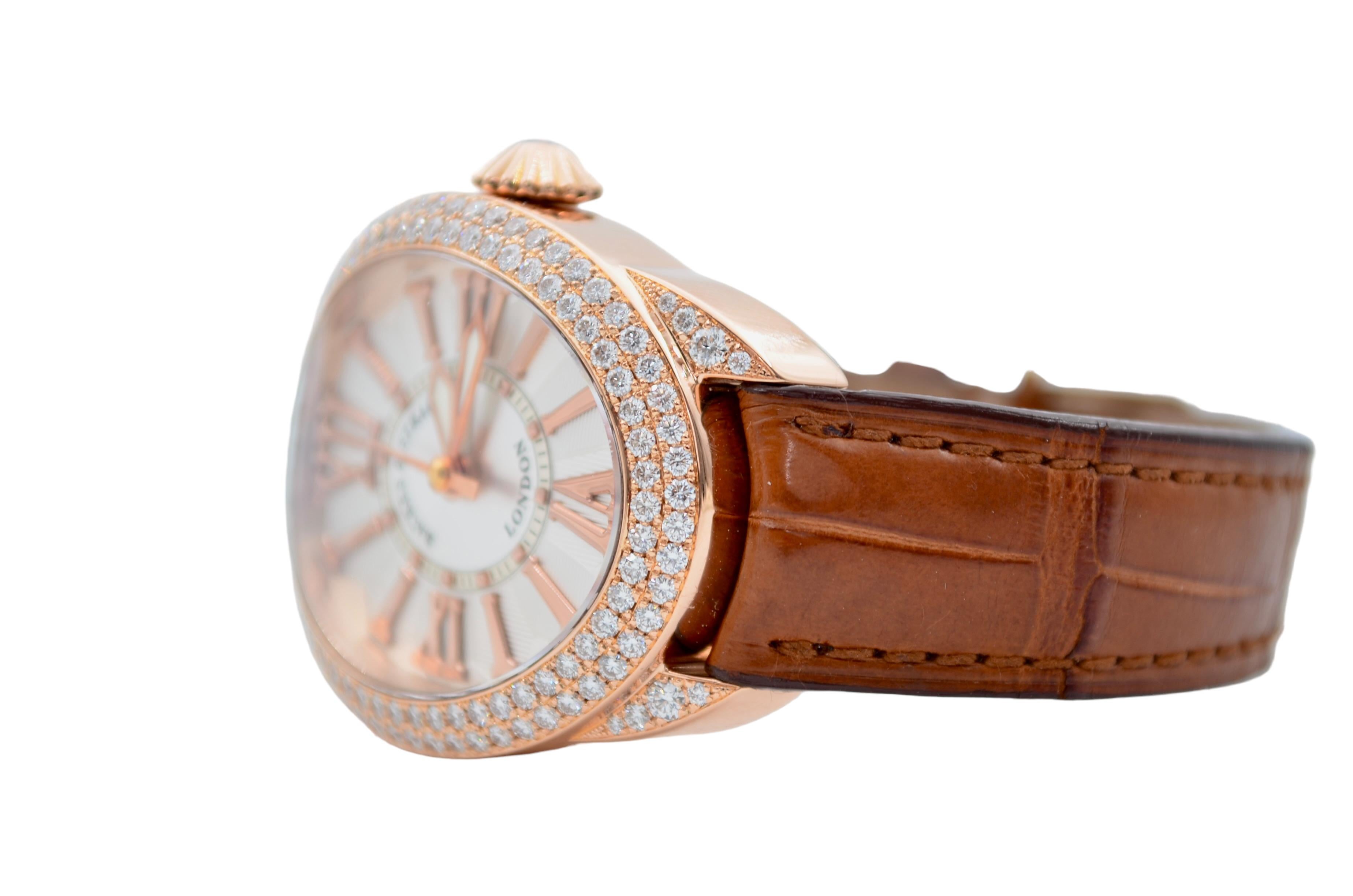 Backes&Strauss Regent Rose Gold 38x32mm Diamonds Leather Strap RE.3238.MA D.2R For Sale 8