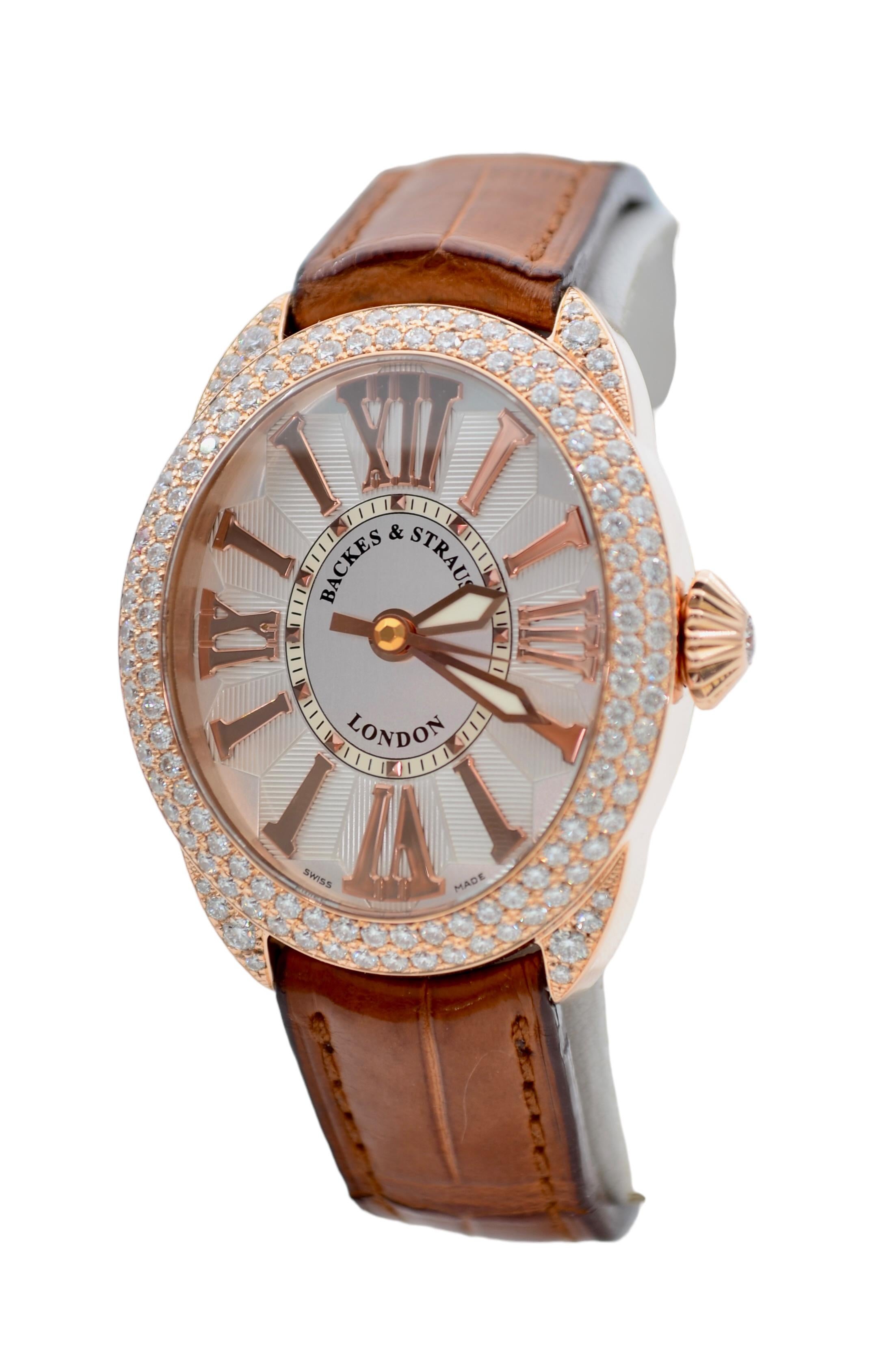 Backes&Strauss Regent Rose Gold 38x32mm Diamonds Leather Strap RE.3238.MA D.2R For Sale 1