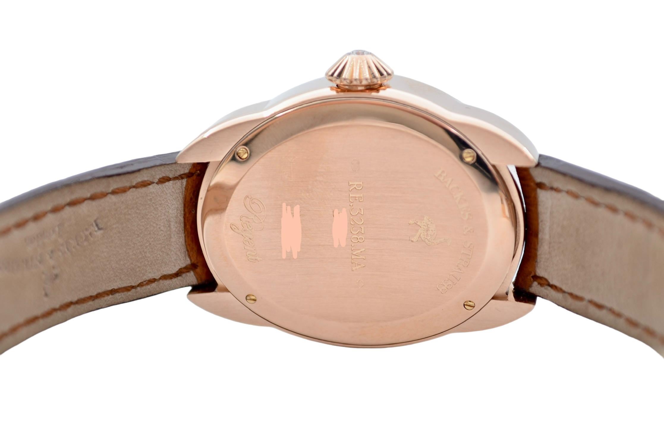 Backes&Strauss Regent Rose Gold 38x32mm Diamonds Leather Strap RE.3238.MA D.2R For Sale 4