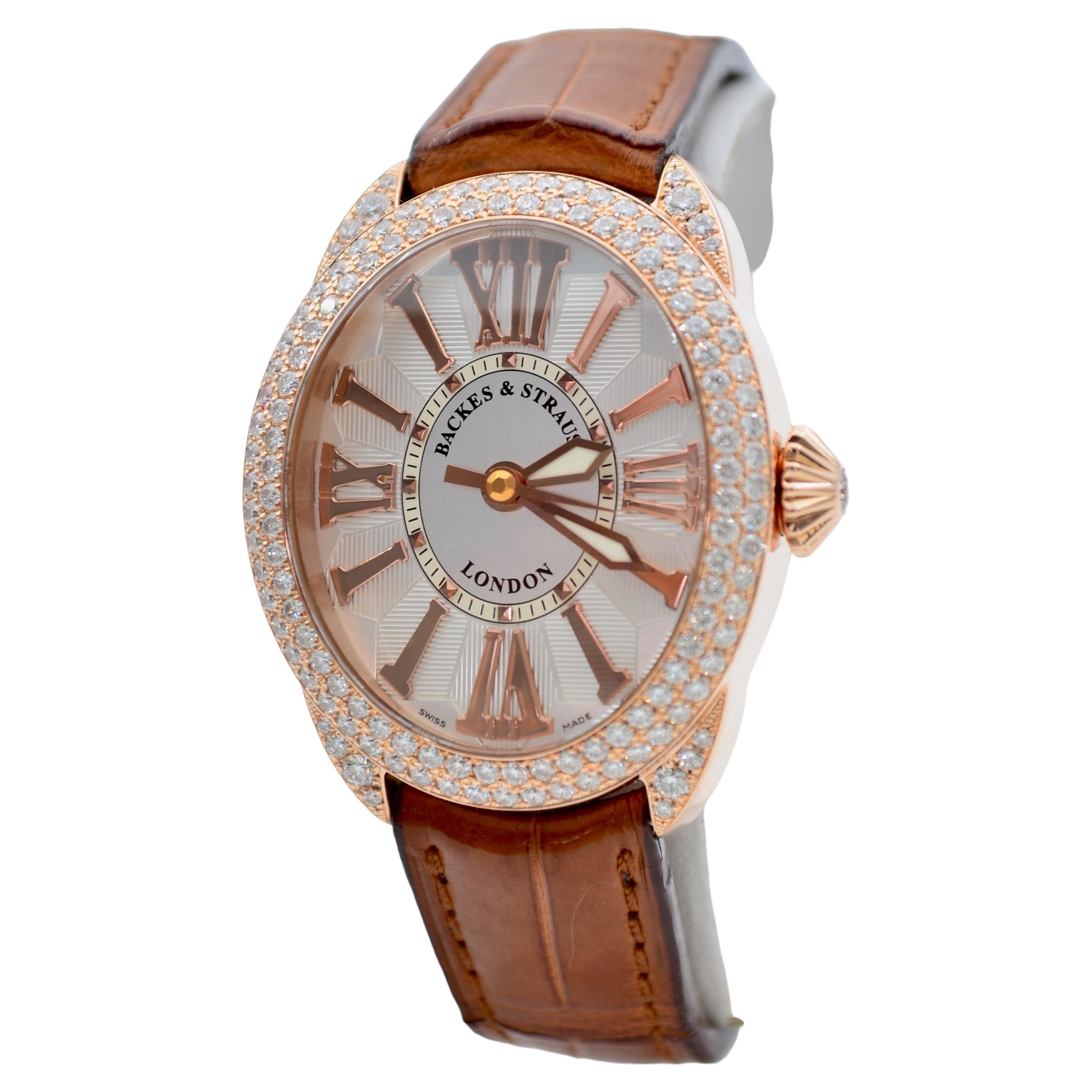 Backes&Strauss Regent Rose Gold 38x32mm Diamonds Leather Strap RE.3238.MA D.2R For Sale