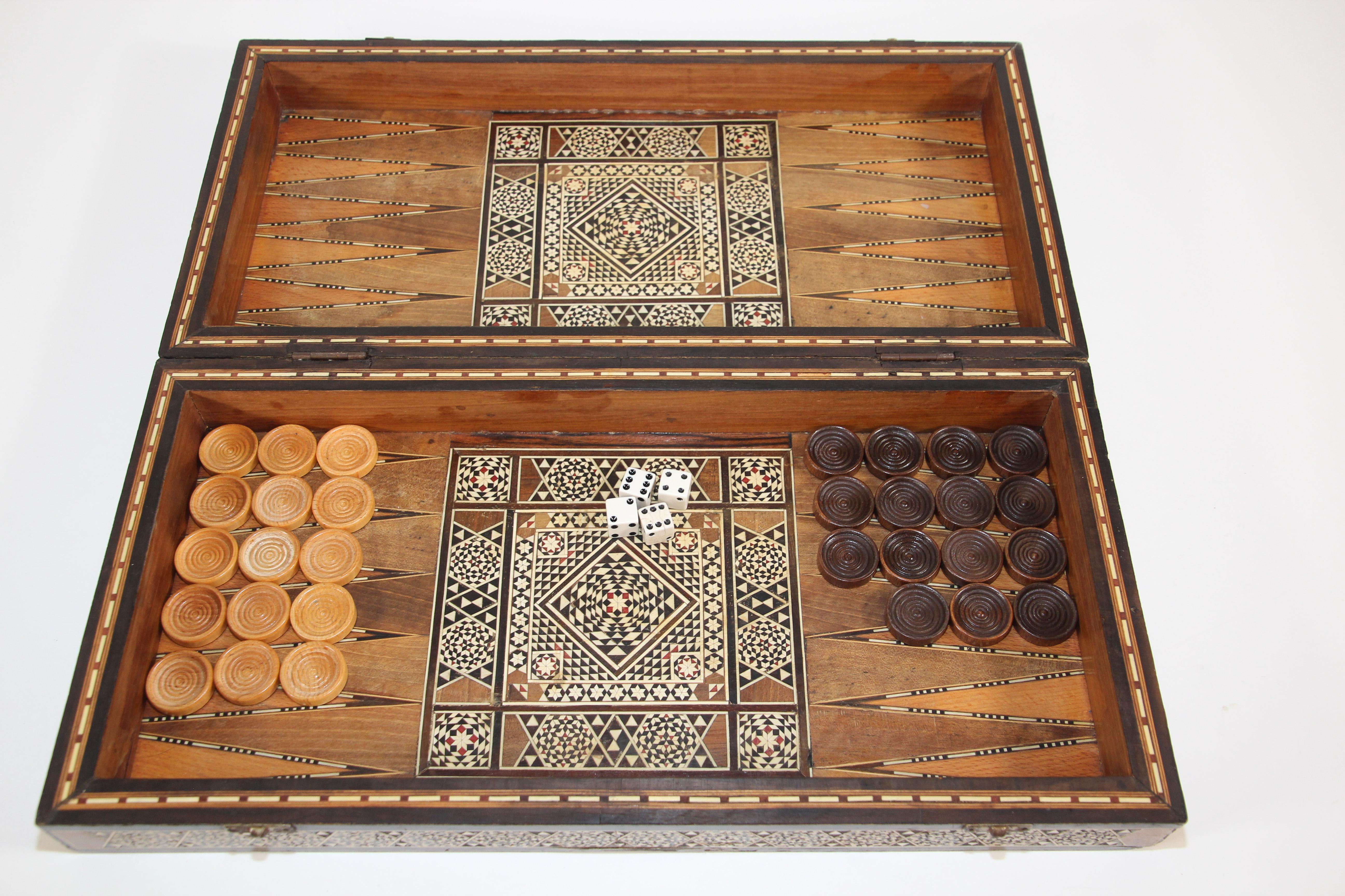 Backgammon and Chess Micro Mosaic Syrian Style Wooden Inlaid Marquetry Box Game 5