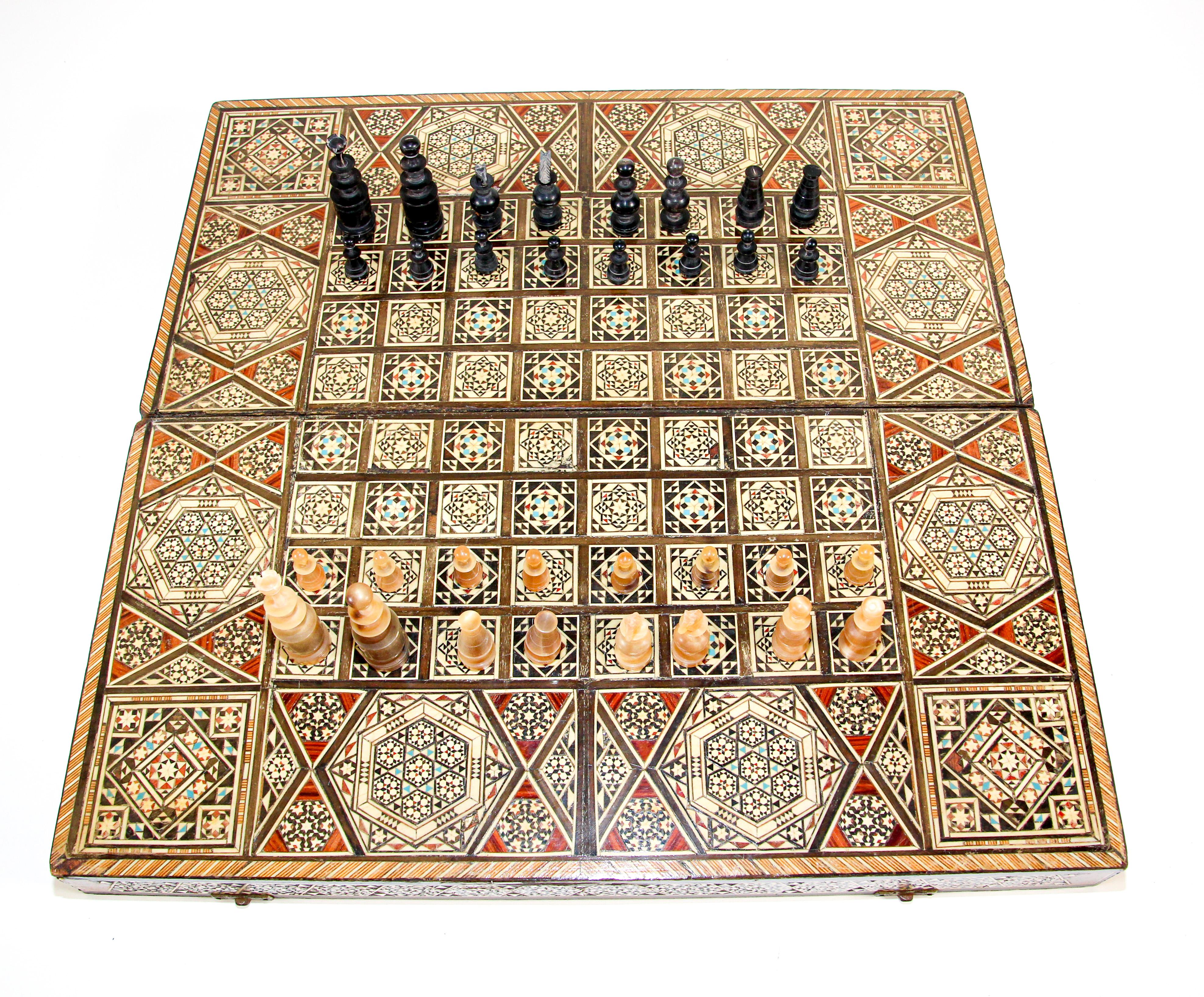 Backgammon und Schach Micro Mosaic Syrian Style Holzeinlegearbeiten Intarsien Box Spiel 11