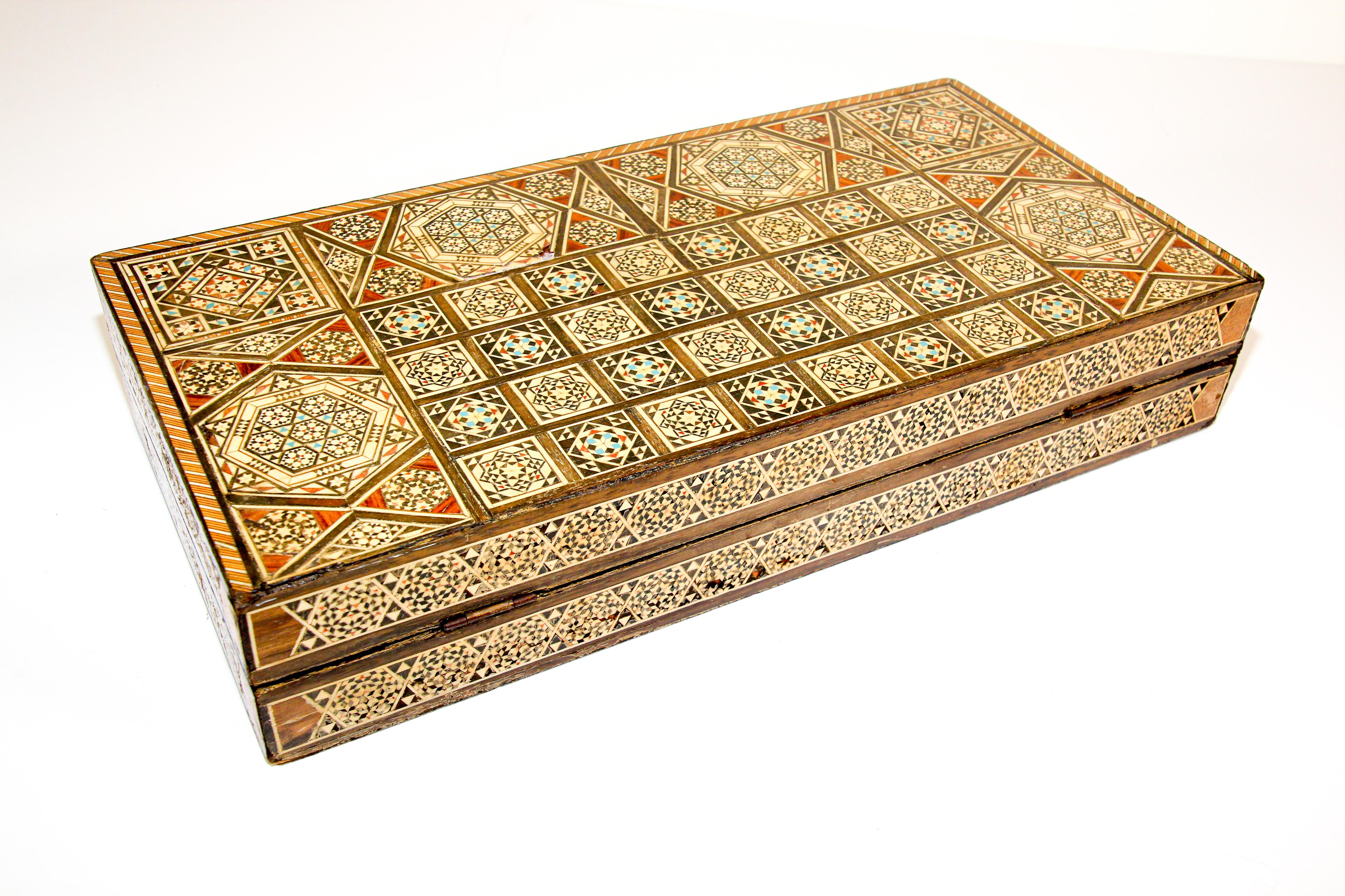 Moorish Backgammon and Chess Micro Mosaic Syrian Style Wooden Inlaid Marquetry Box Game