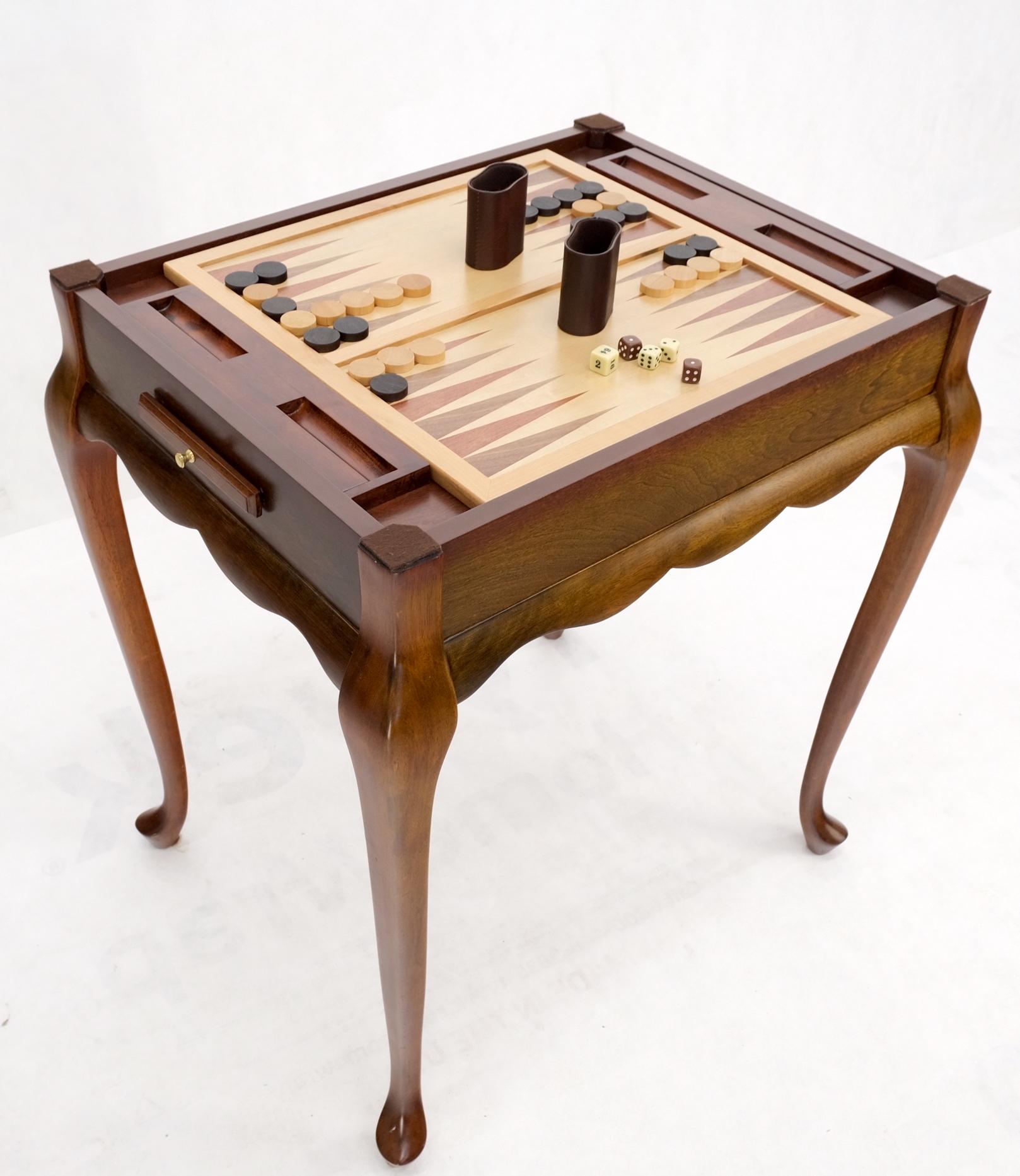 Mahogany Backgammon Chess Set Game Table Cabriole Queen Ann Style Legs