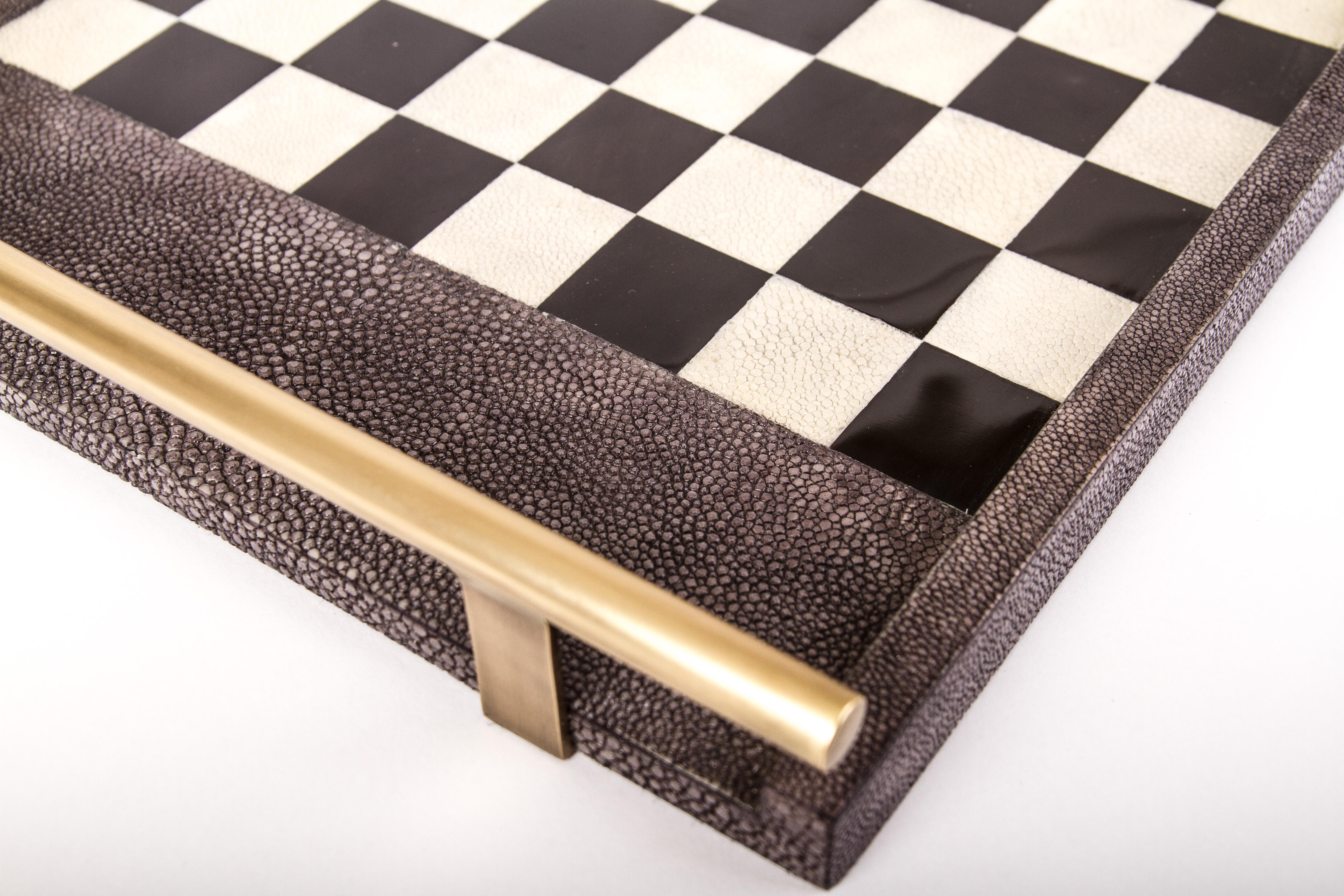 Backgammon Chess Table in Shagreen and Brass by R&Y Augousti For Sale 11