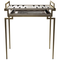 Backgammon-Schachtisch aus Chagrinleder und Messing von R&Y Augousti
