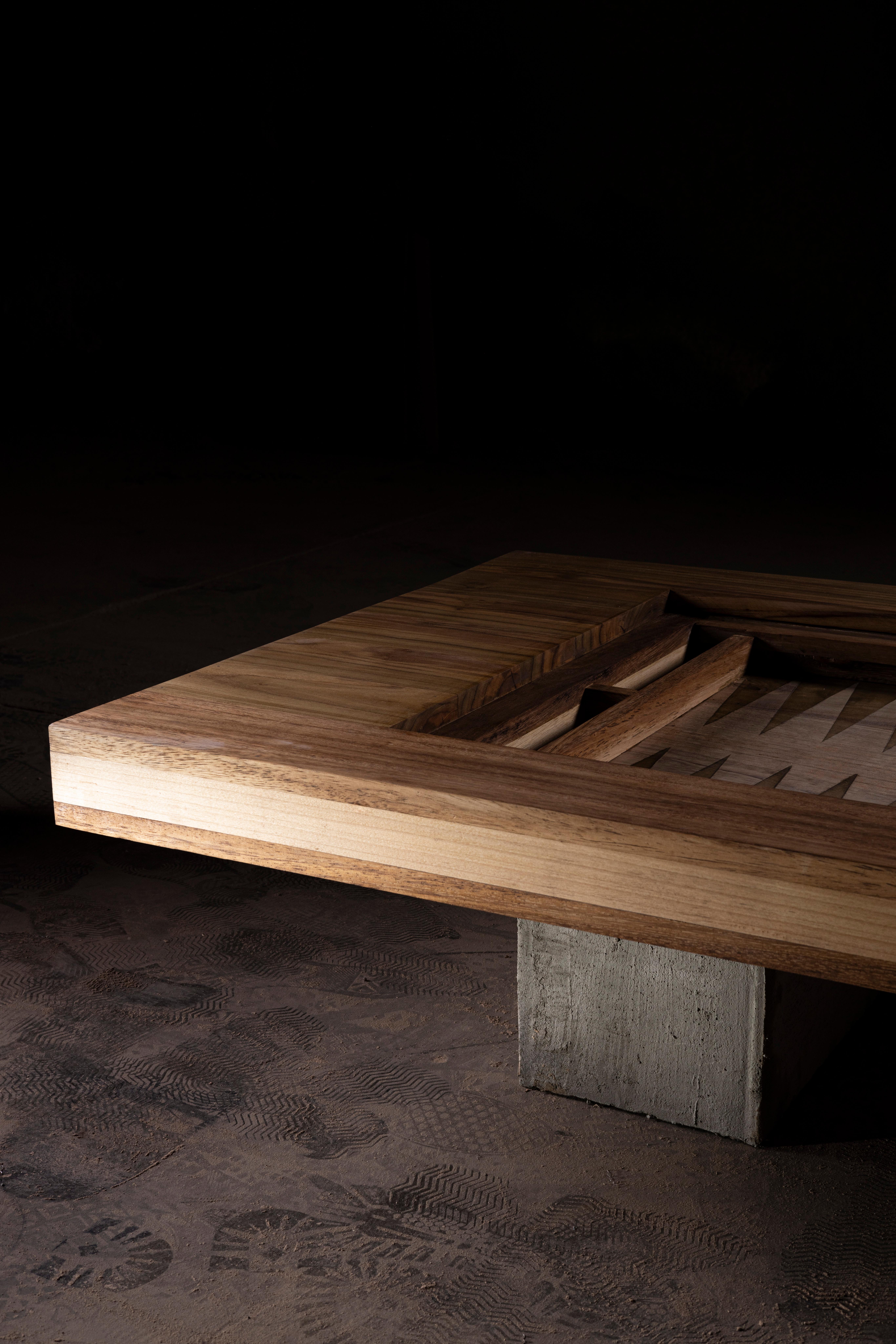 Autre Backgammon Game & Coffee Table in Solid Parota Wood & Concrete by No Age Studio en vente