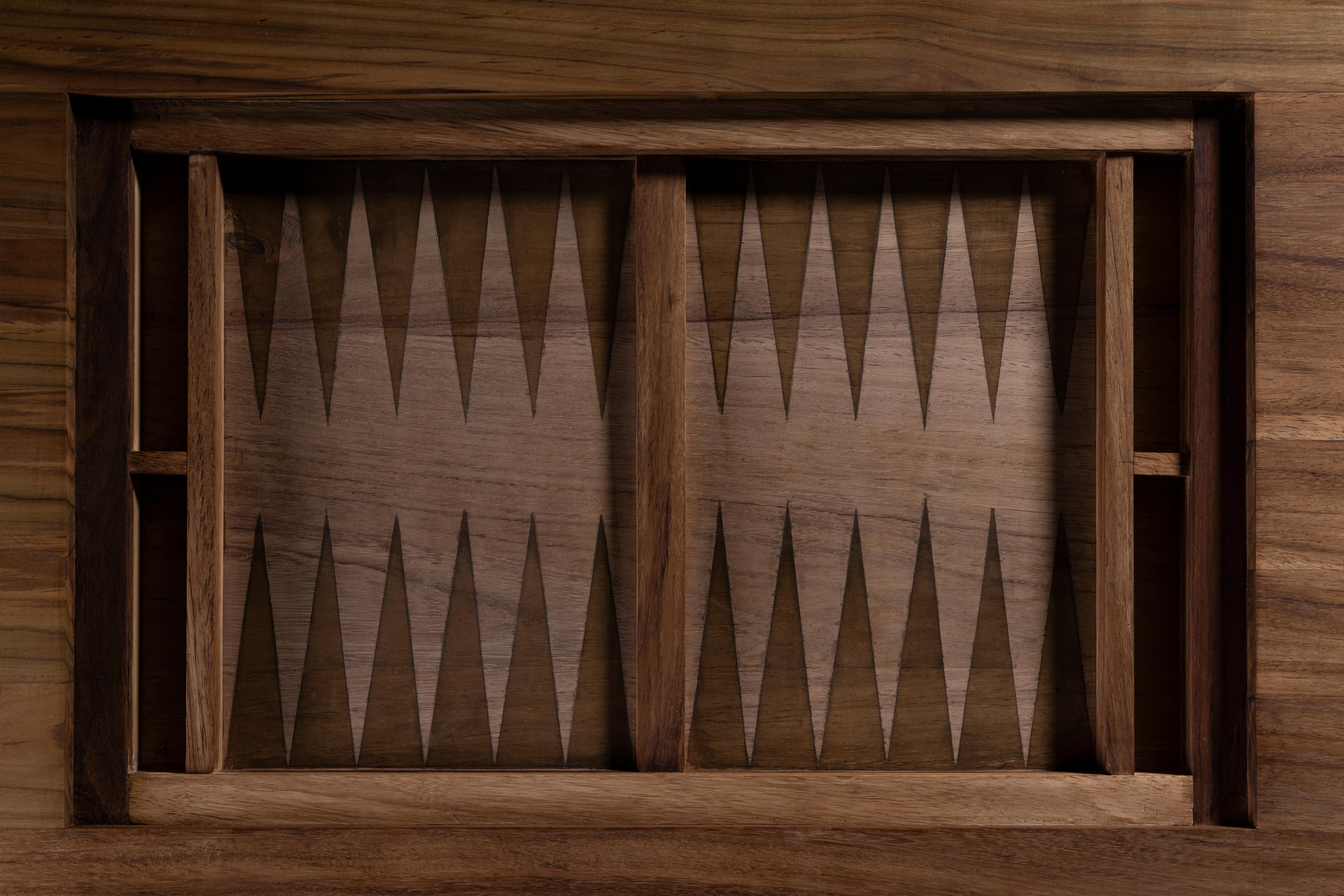 XXIe siècle et contemporain Backgammon Game & Coffee Table in Solid Parota Wood & Concrete by No Age Studio en vente