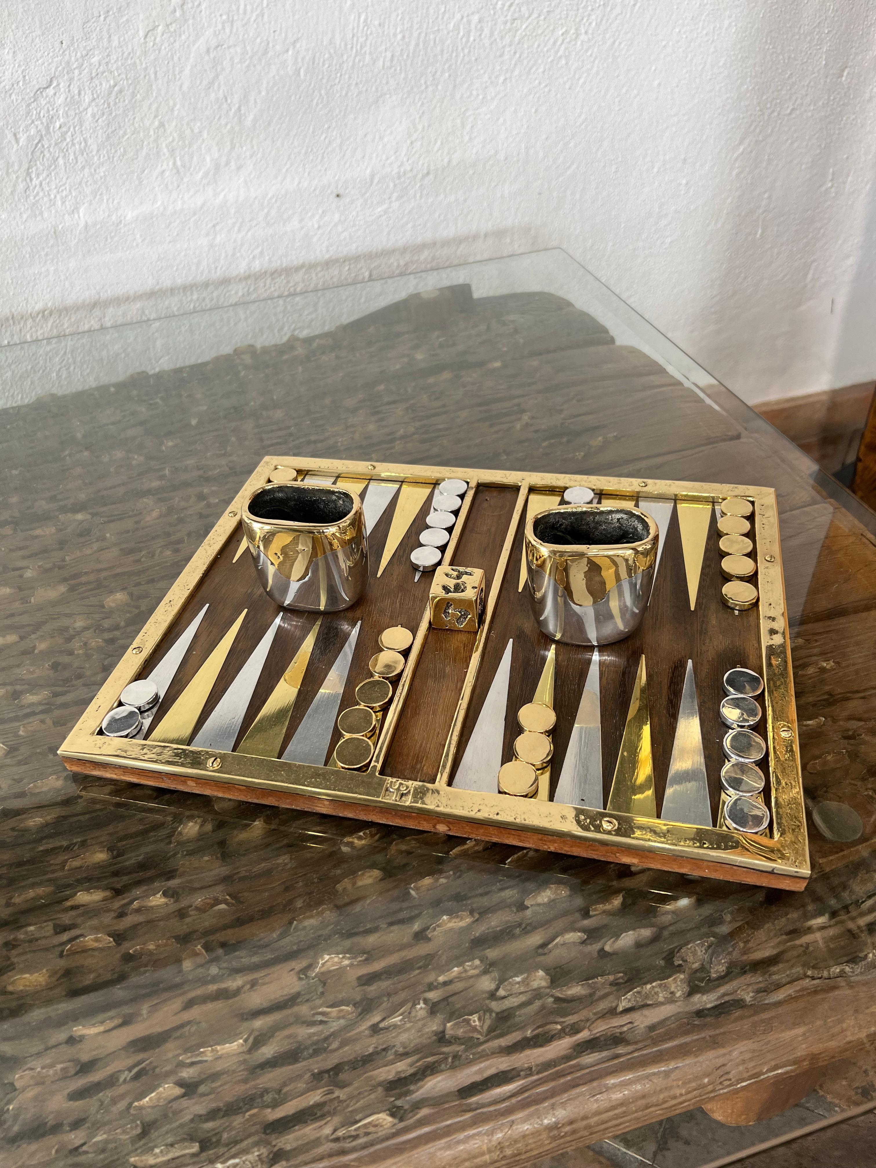 Late 20th Century Backgammon Handcrafted from Sandcast Aluminium and Brass For Sale