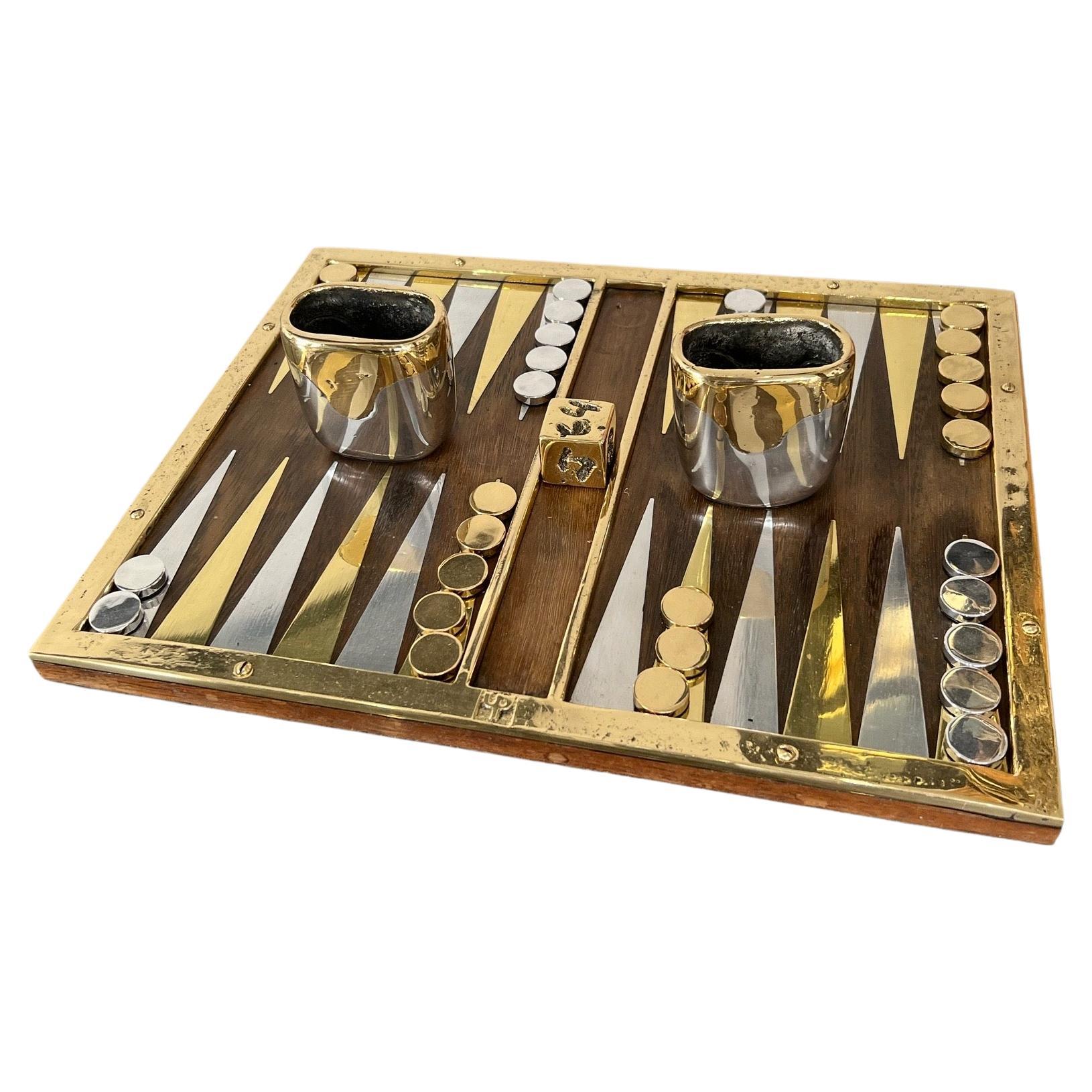 Backgammon Handcrafted from Sandcast Aluminium and Brass For Sale