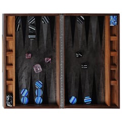 Backgammon Lineal Wood Case with Glass Chips and Dice