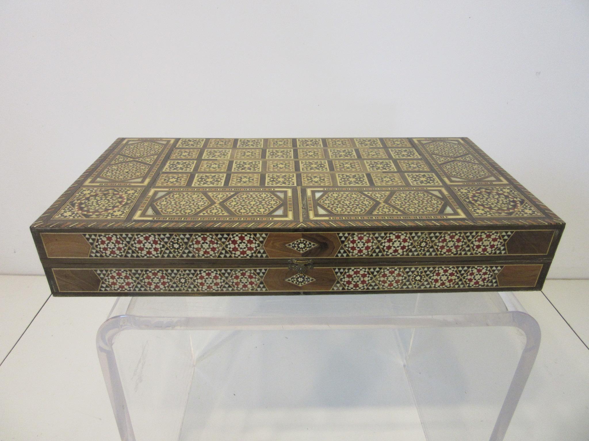 Backgammon Micro Mosaic Inlay Board / Moorish Syrian Styled In Good Condition In Cincinnati, OH