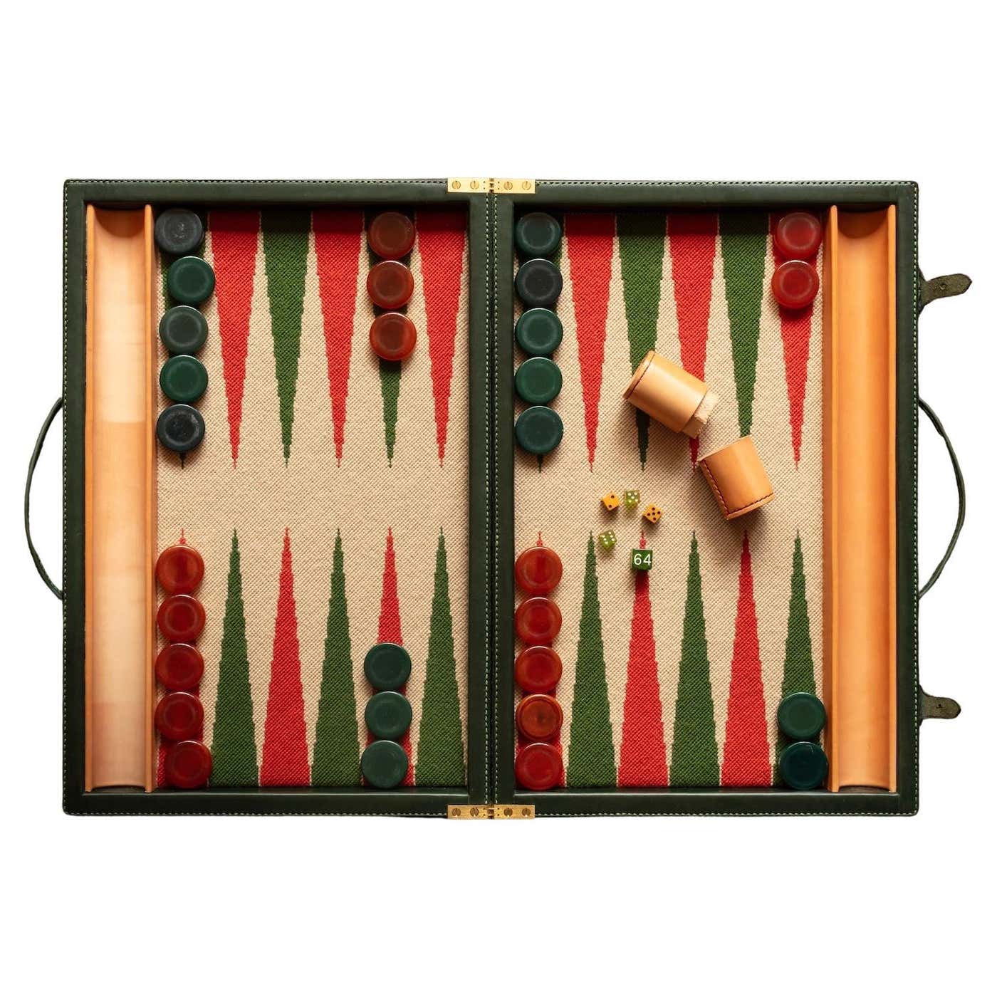 Backgammon set in leather case with needlework board and vintage ...