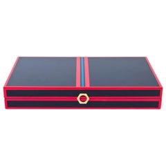 Backgammon Set in Navy and Red Lacquer