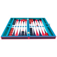 Backgammon Set in Navy and Red Lacquer