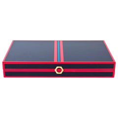 Jeu de backgammon en laque marine et rouge