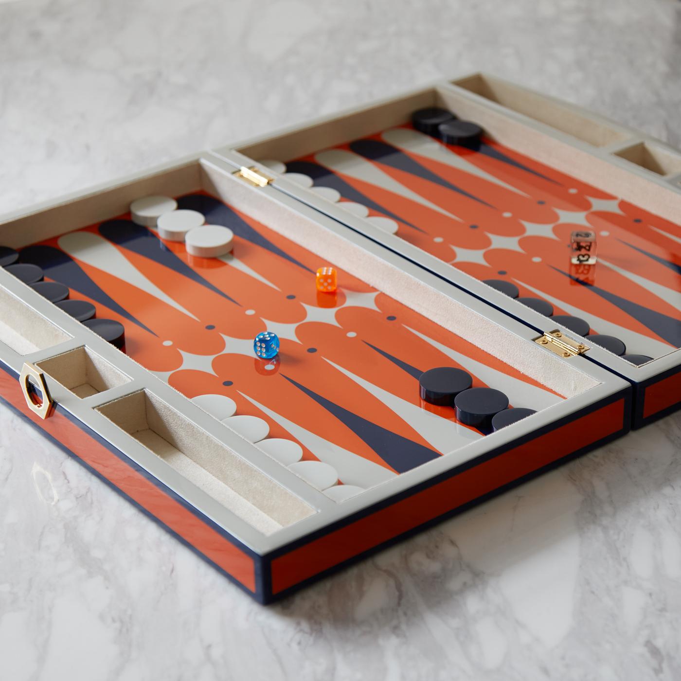 Backgammon Set in Orange and Navy Lacquer In New Condition In New York, NY