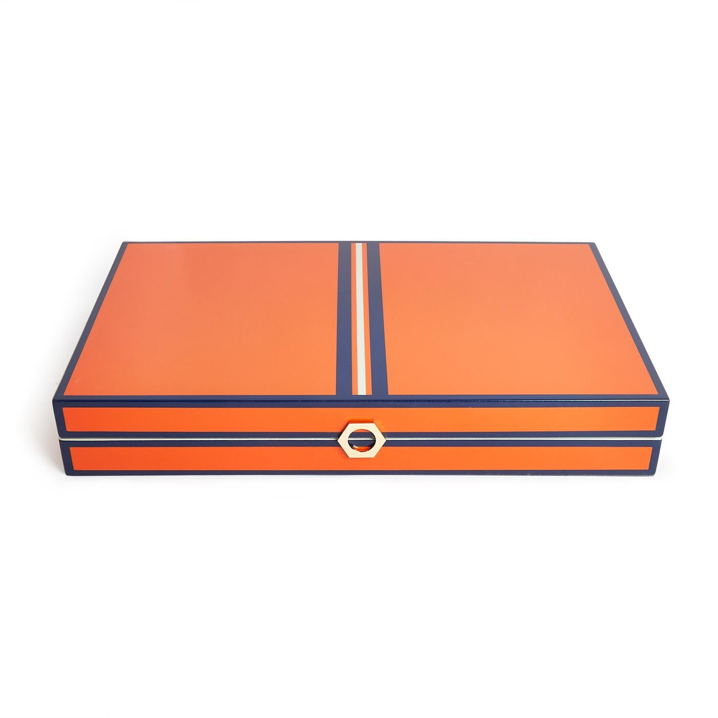 Raise your game. Our lacquer backgammon set is a fabulous combination of function and groovy design. You'd be mad to hide this bright and shiny sizzler, but if you want to, it folds into a chic lacquer box. Looks great closed or open, and it's sure