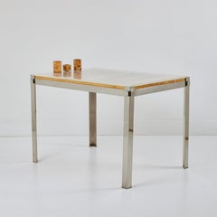 Backgammon Table, Chrome Metal and Burlwood Veneer, Tommaso Barbi, Italy 1970s