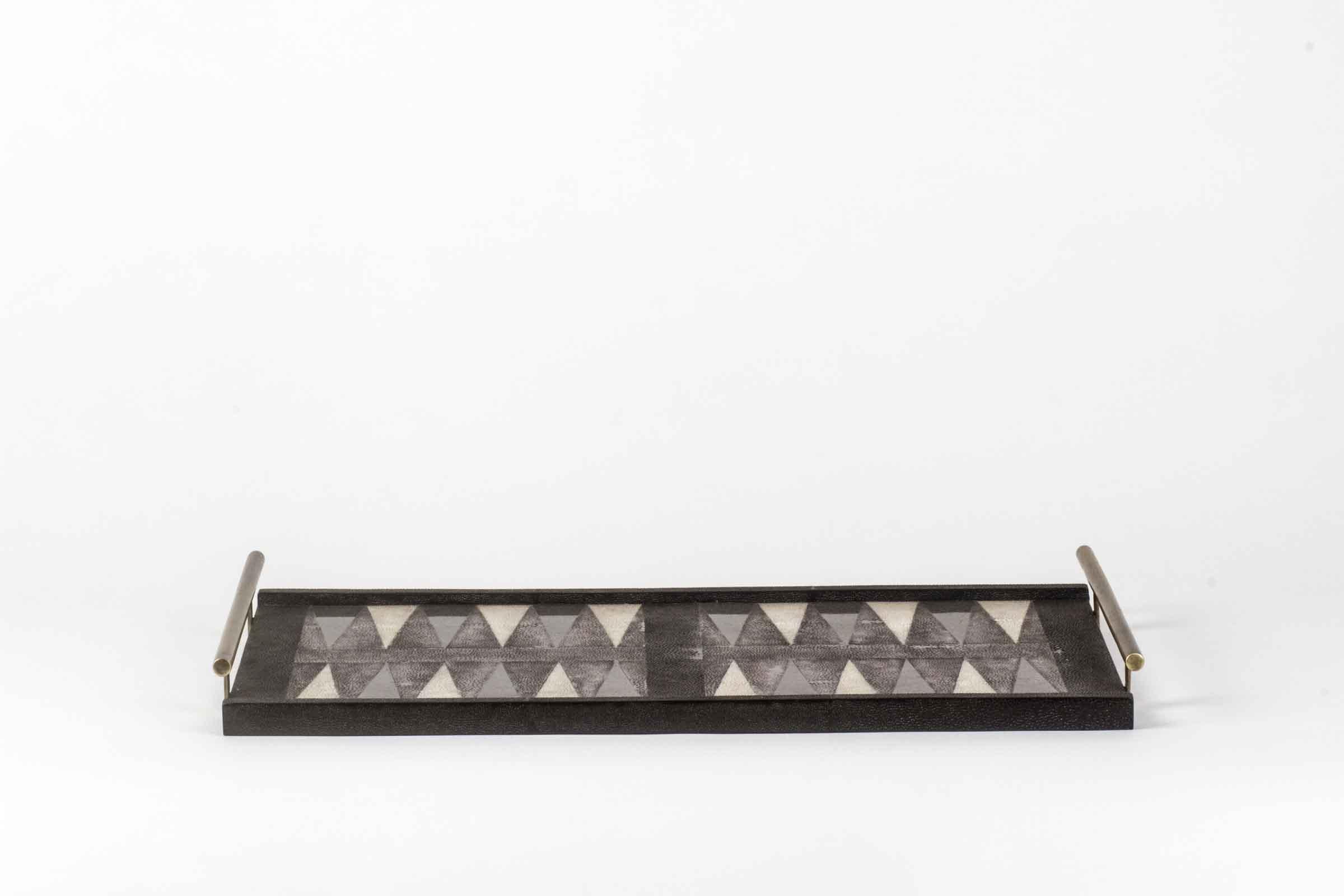 Backgammon Tray in Shagreen, Shell and Bronze Patina Brass by Kifu, Paris In New Condition For Sale In New York, NY