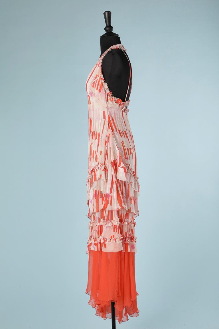 Abito da cocktail asimmetrico senza schienale in chiffon stampato e volant Mugler NUOVO in vendita 1