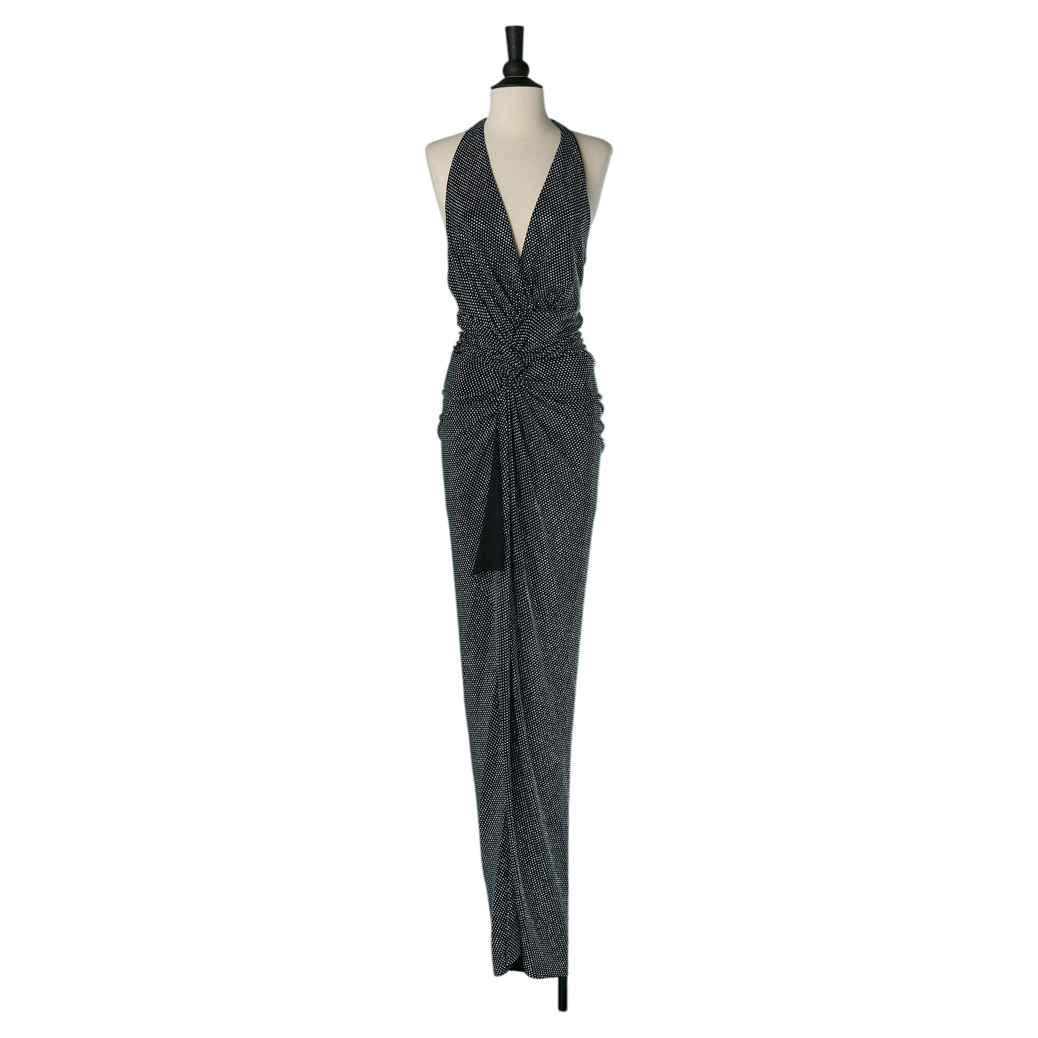 Rückenfreies Abendkleid aus schwarzem Jersey mit blauem Strass ALEXANDRE VAUTHIER