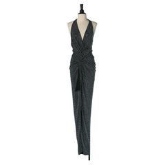 Backless black jersey evening dress with blue rhinestone ALEXANDRE VAUTHIER