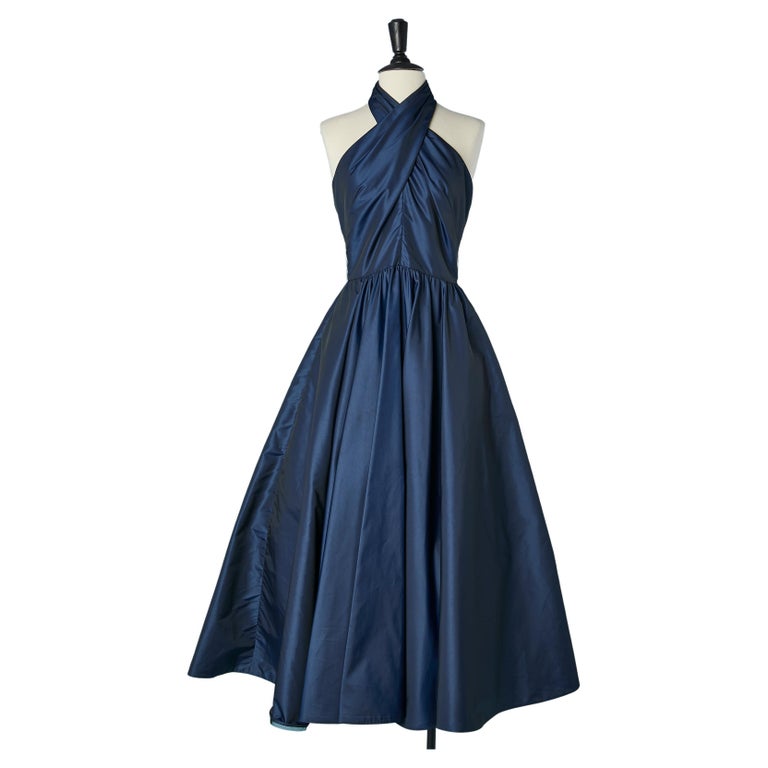 Backless blue taffetas evening dress Victor Costa for Neiman Marcus For ...