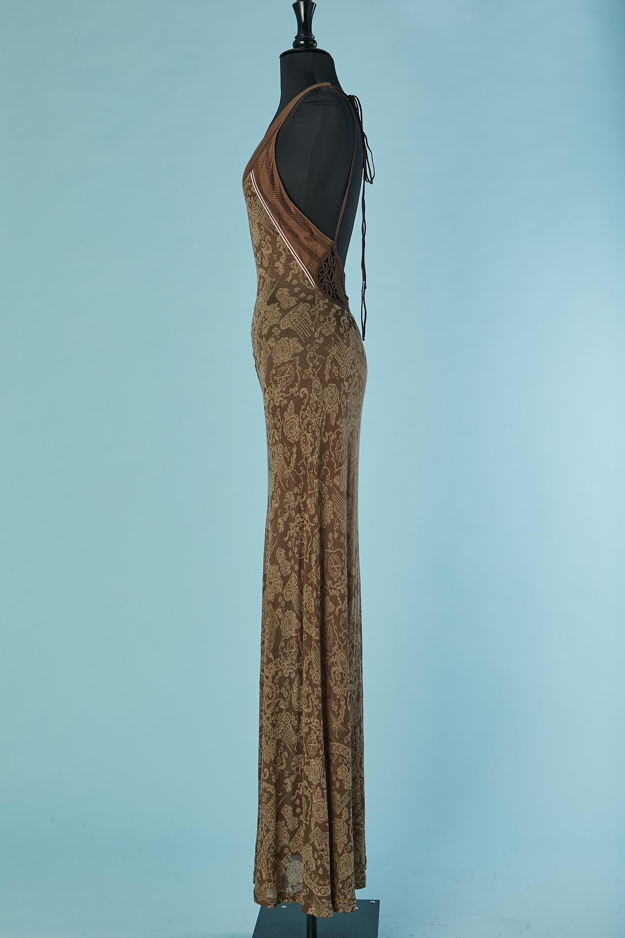 De las mujeres Vestido de noche de jacquard marrón sin espalda con pasamanería Christian Lacroix