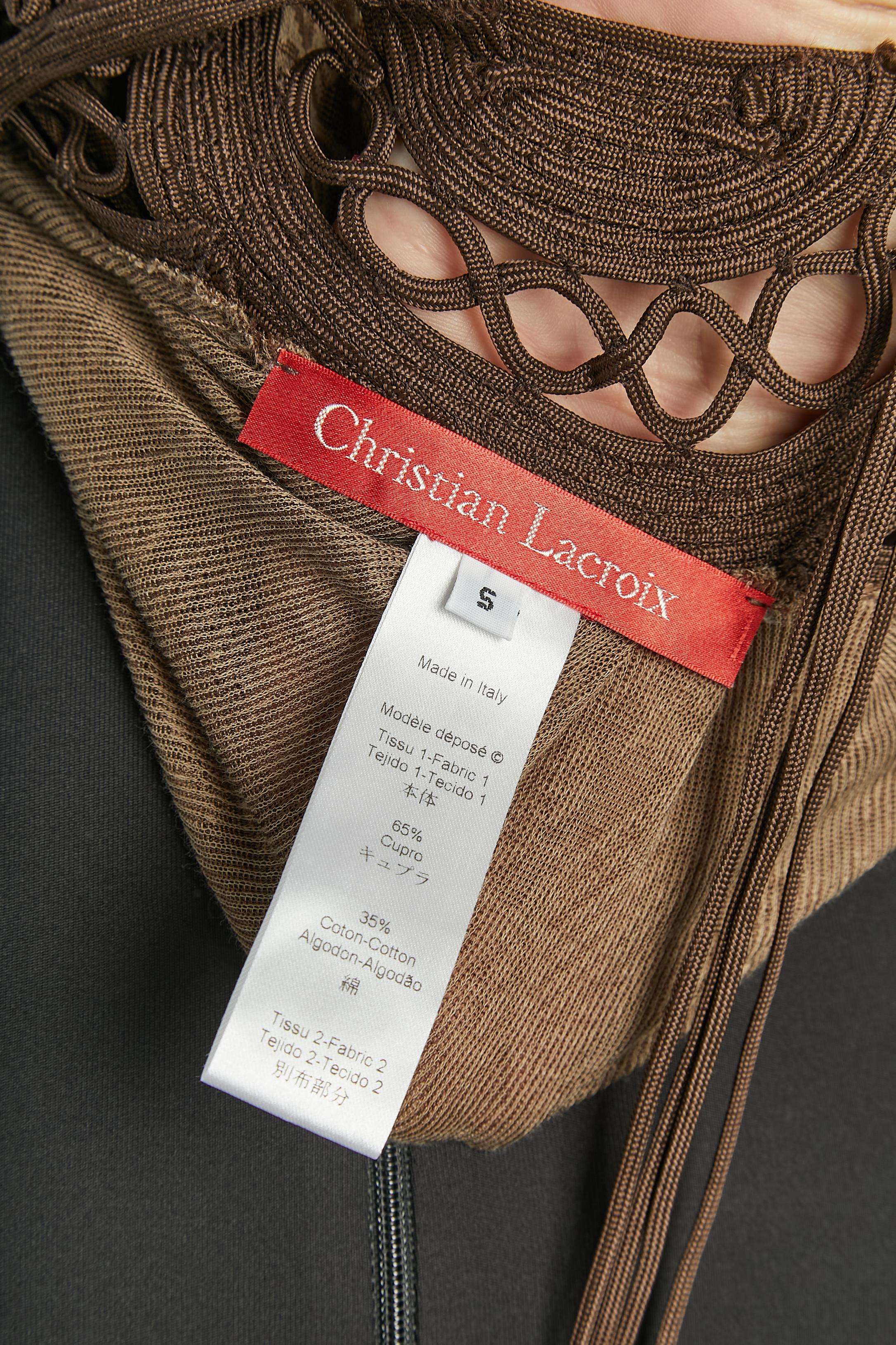 Vestido de noche de jacquard marrón sin espalda con pasamanería Christian Lacroix 3