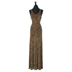 Abito da sera marrone in jacquard senza schienale con passamaneria Christian Lacroix